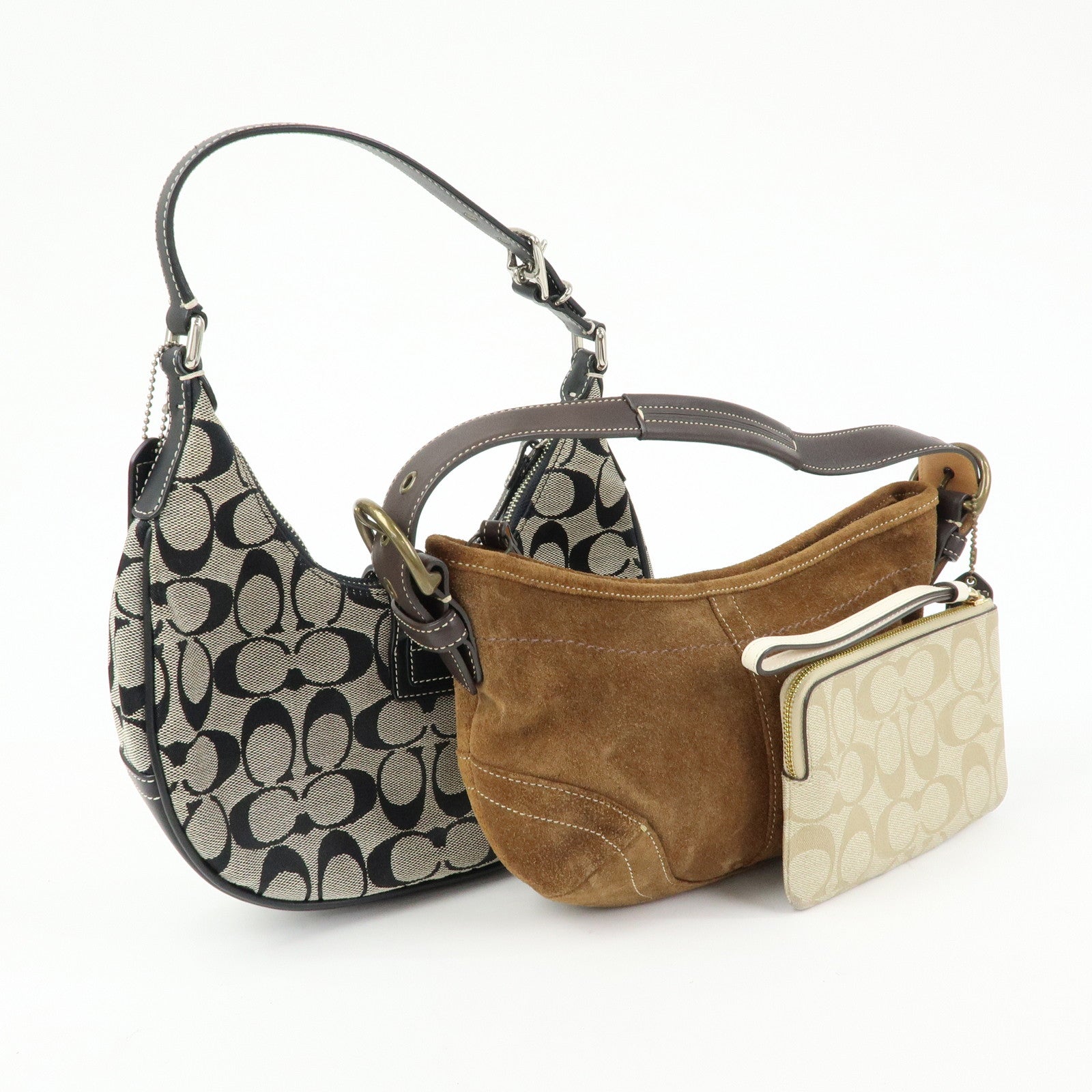 COACH Set of 3 Signature Canvas Suede PVC Shoulder Bag Pouch