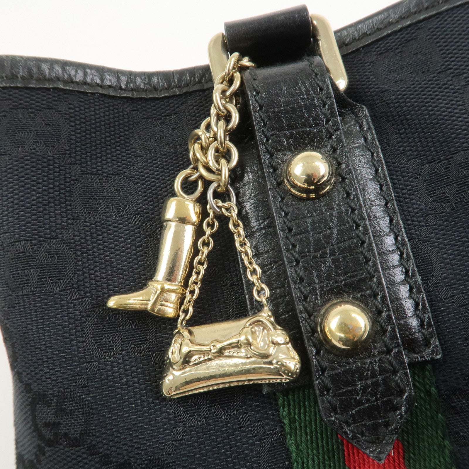 GUCCI Sherry GG Canvas Leathe Tote Bag Hand Bag Black