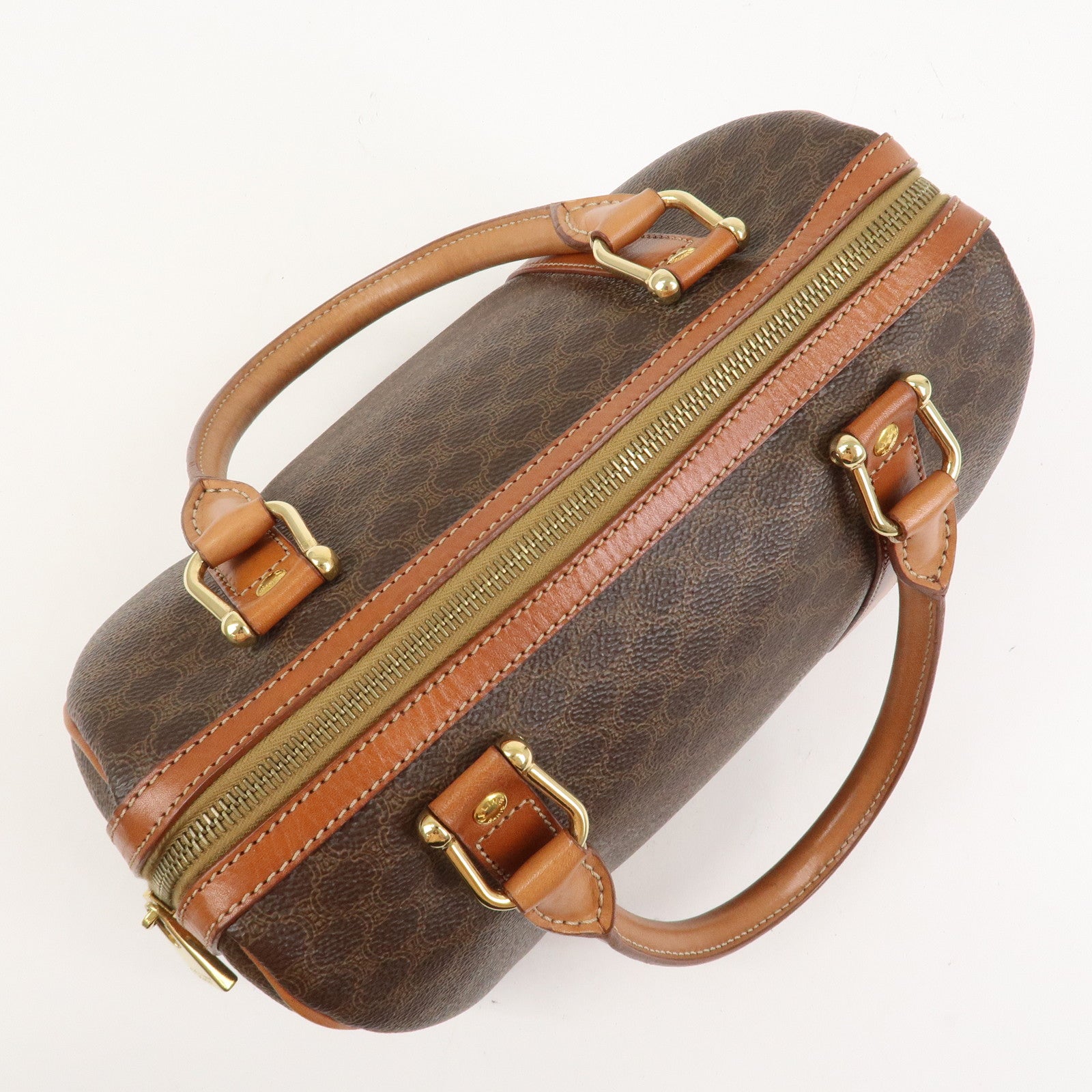CELINE Macadam PVC Leather Boston Bag Hand Bag Brown