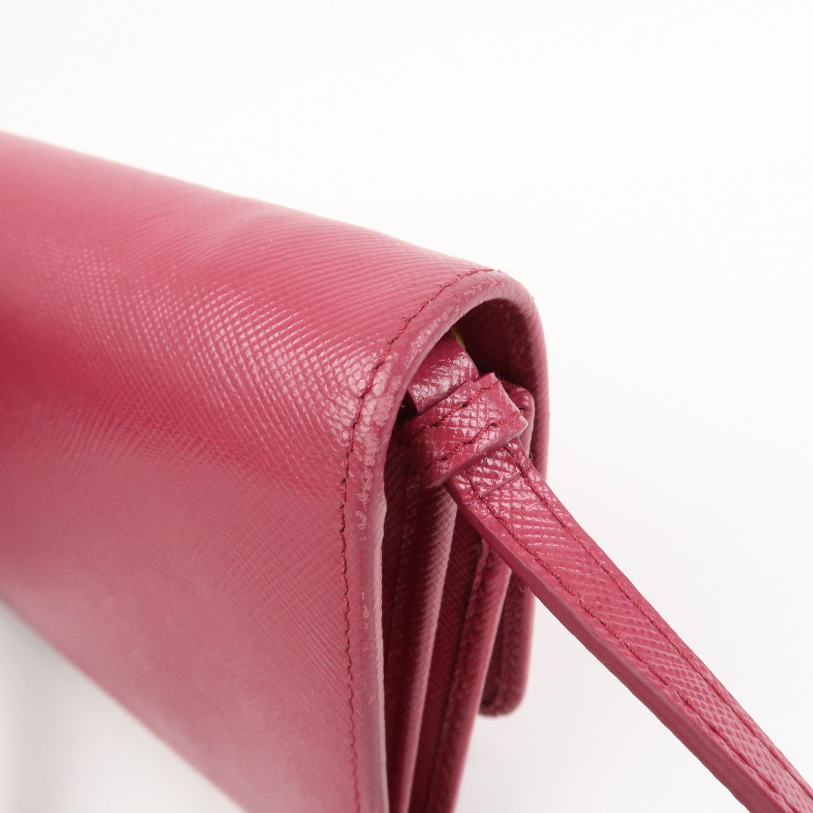 PRADA Logo Saffiano Leather Shoulder Long Wallet Pink 1M1437