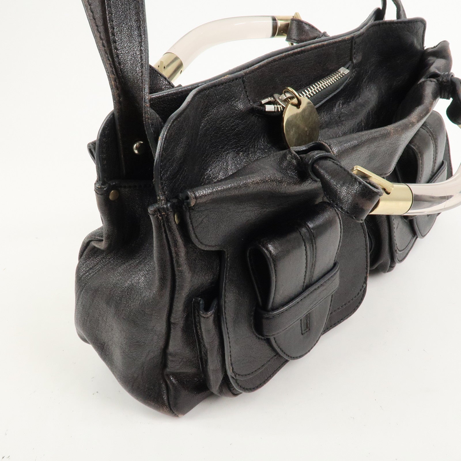 Chloe Leather Saskia 2Way Bag Hand Bag Shoulder Bag Black