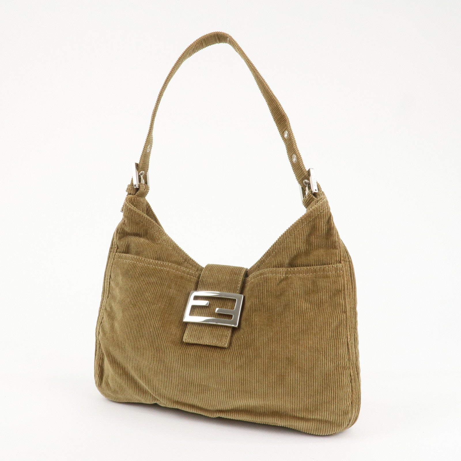 FENDI Mamma Baguette Corduroy Shoulder Bag Brown 26569 Used