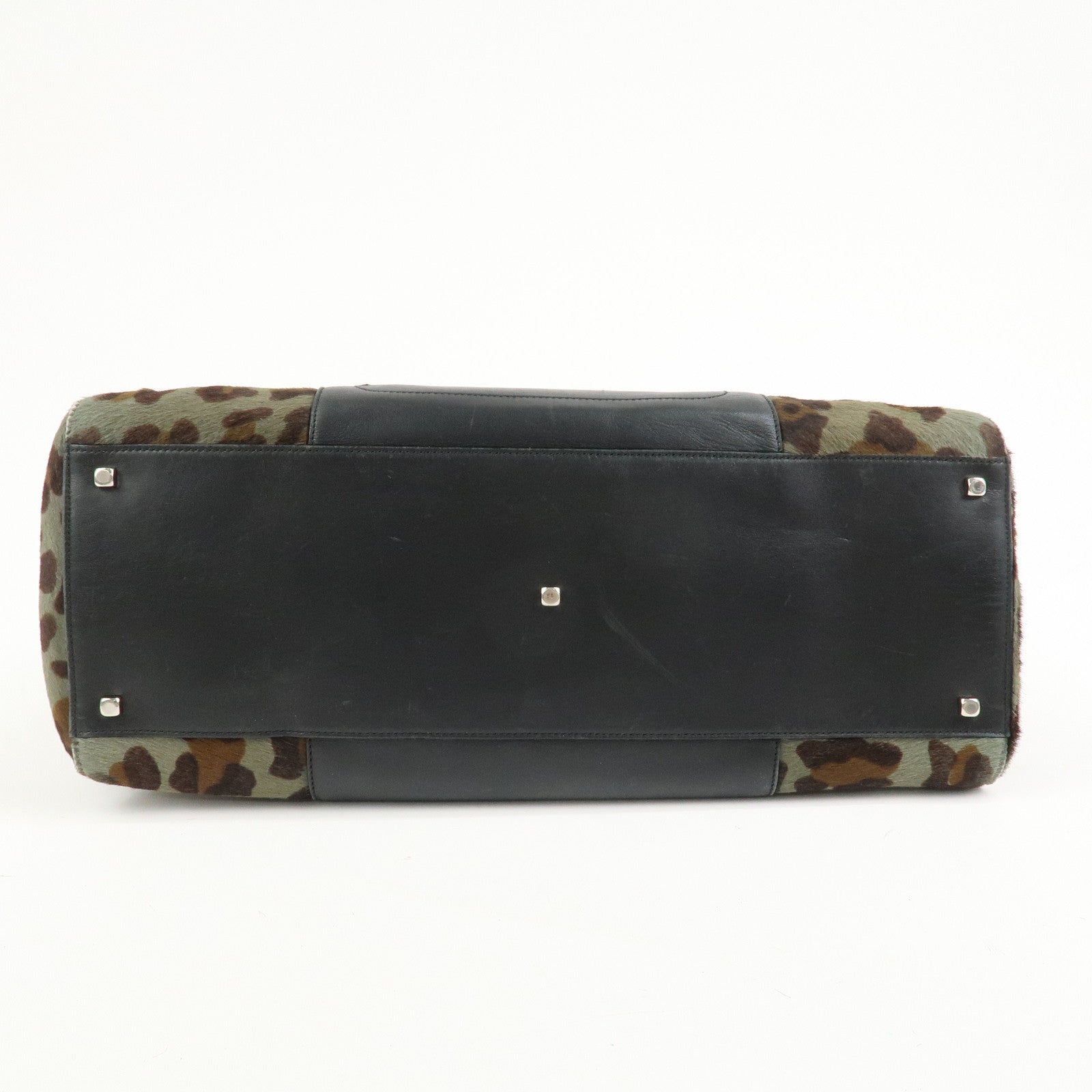 Ferragamo Gancini Unborn Calf Leather Tote Bag Shoulder Bag Leopard