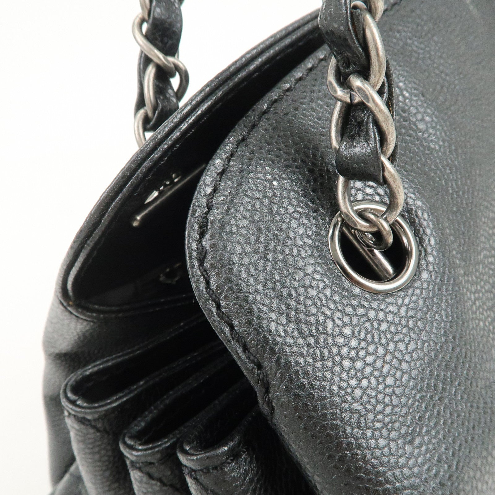 CHANEL COCO Mark Caviarskin Chain Shoulder Bag Black Silver