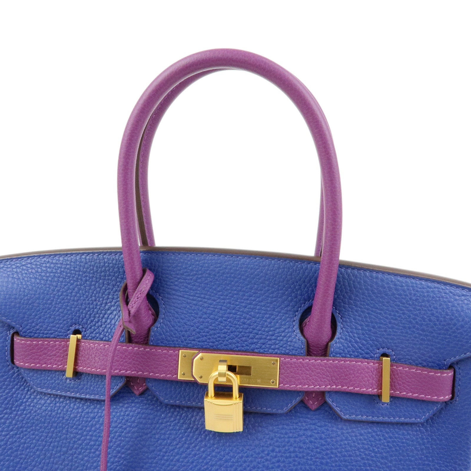 HERMES Birkin 30 Togo Leather Hand Bag HSS D Stamped Blue Anemone