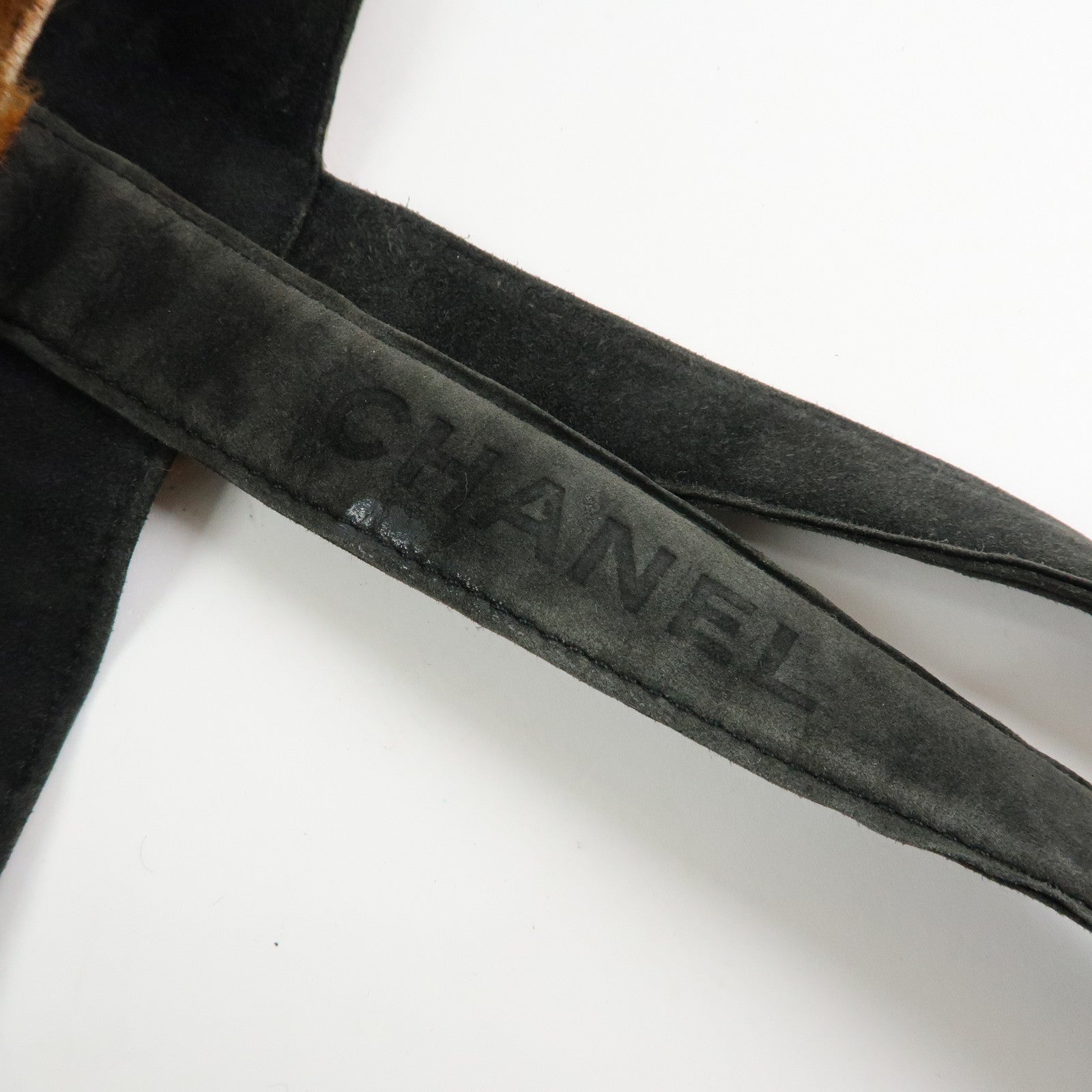 CHANEL COCO Mark Logo Fur Suede Tote Bag Hand Bag Brown