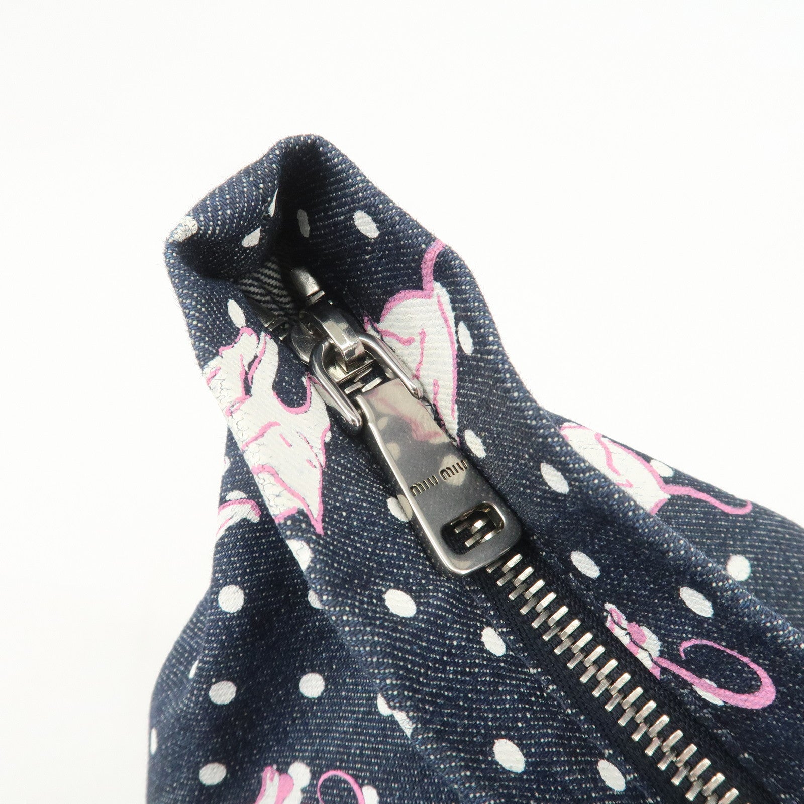 MIU MIU Cats & Dots Print Denim 2Way Tote Bag Blue