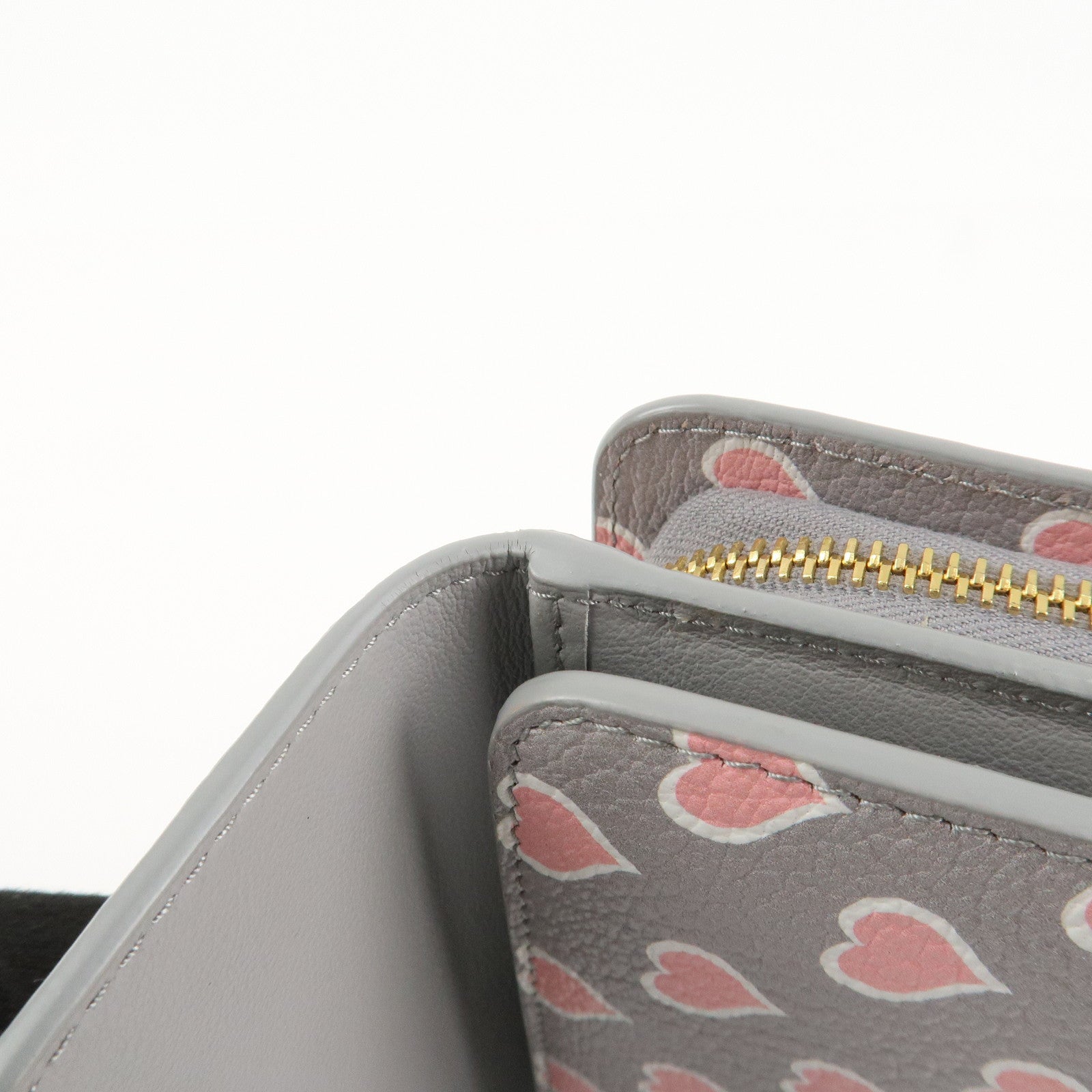 MIU MIU Leather Heart BI-fold Wallet Pink Gray Gold Hardware 5ML014 Used