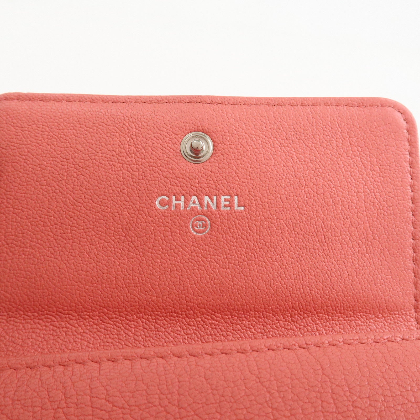 CHANEL COCO Mark Calf Leather Compact Wallet Clover Motif Pink