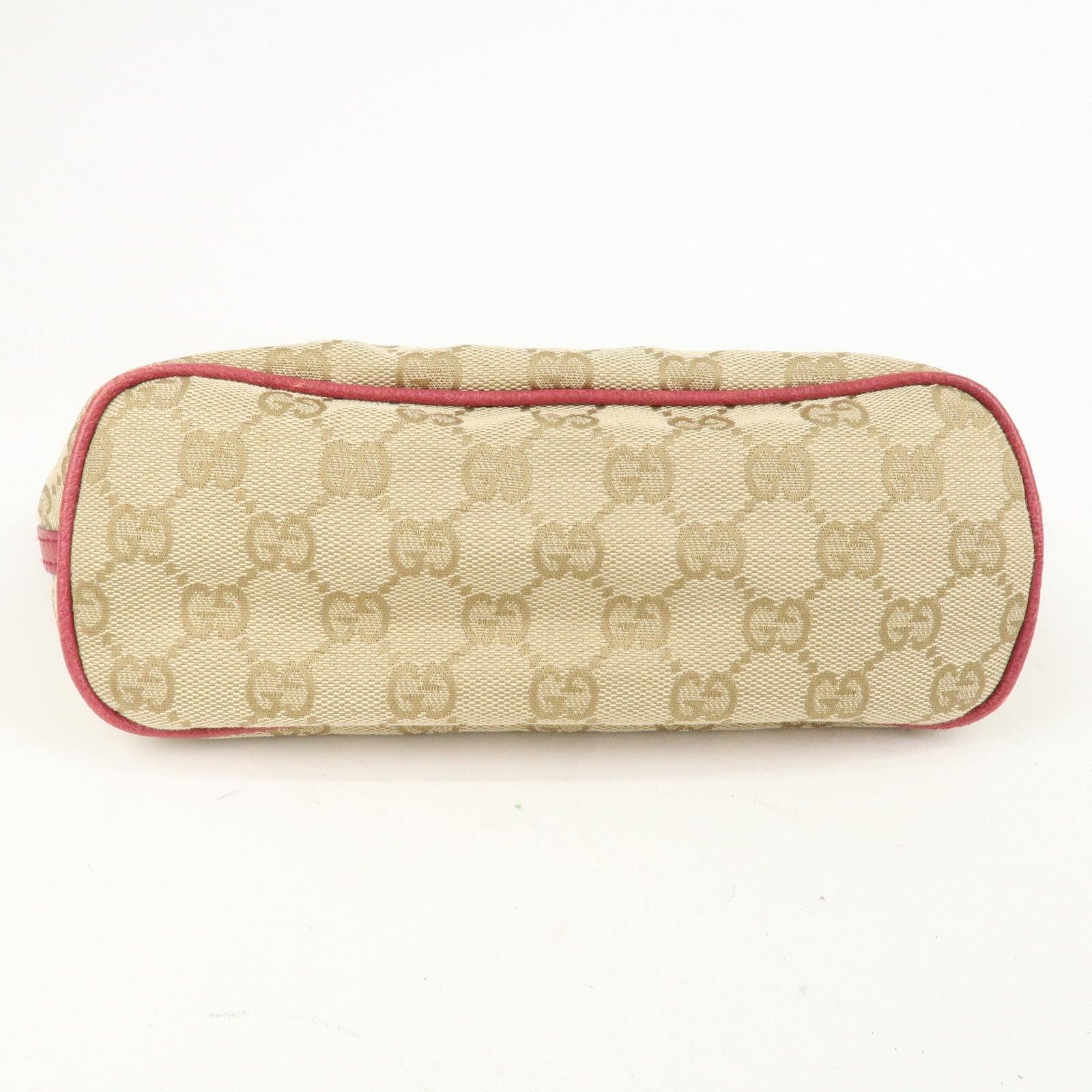 GUCCI Boat Bag GG Monogram Canvas Hand Bag Beige Bordeaux 07198