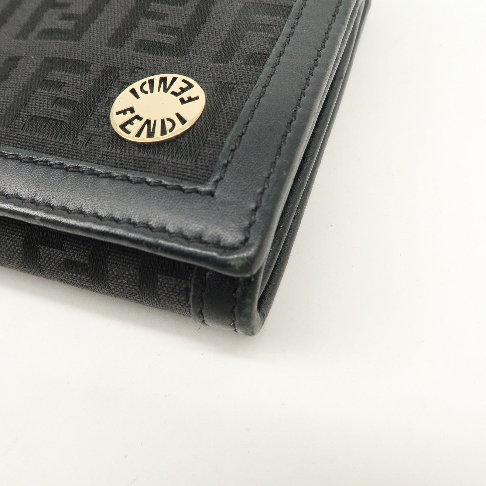 FENDI Zucchino Canvas Leather Bi-fold Long Wallet Black 8M0000 Used
