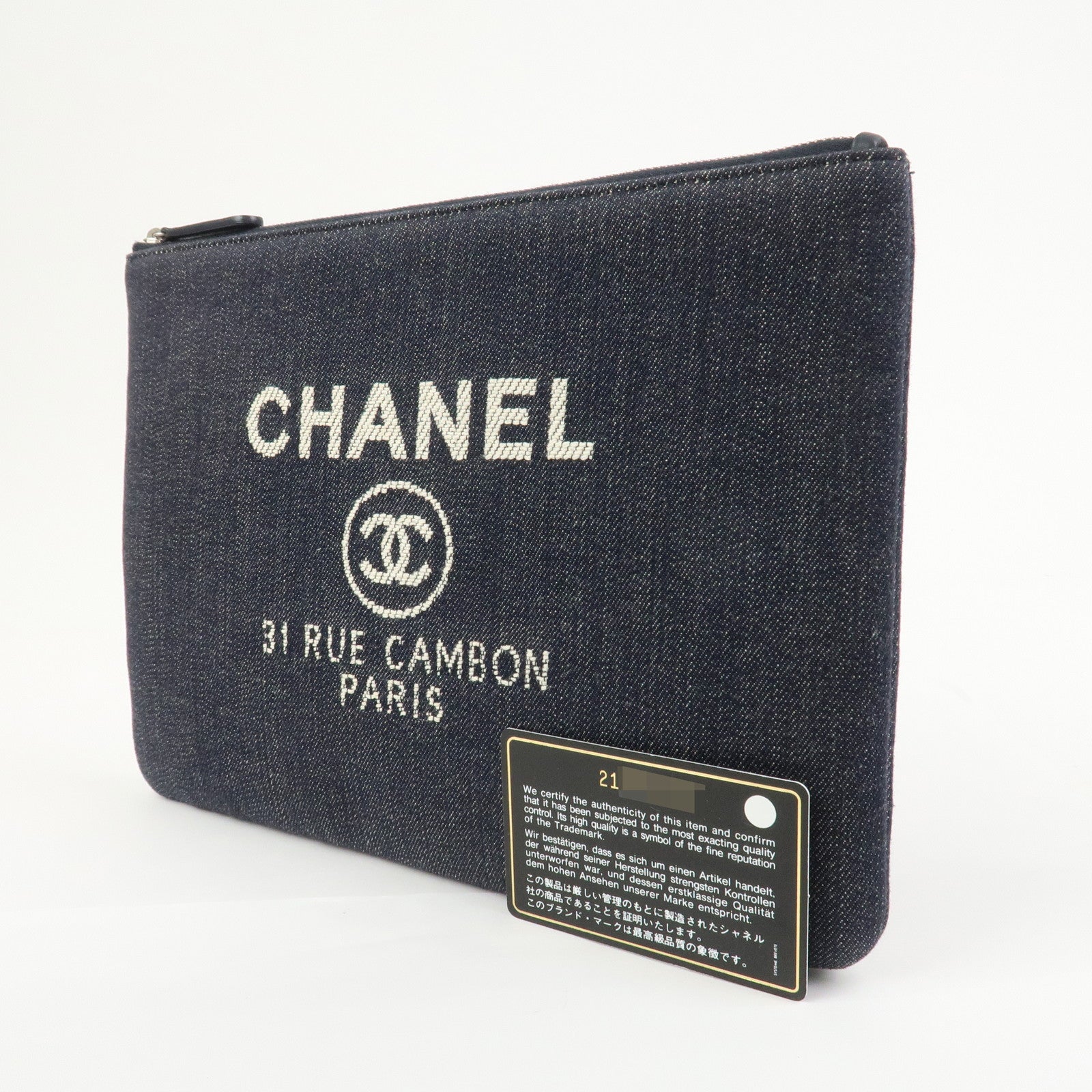 CHANEL Deauville Canvas Denim Clutch Bag Pouch Denim A80802