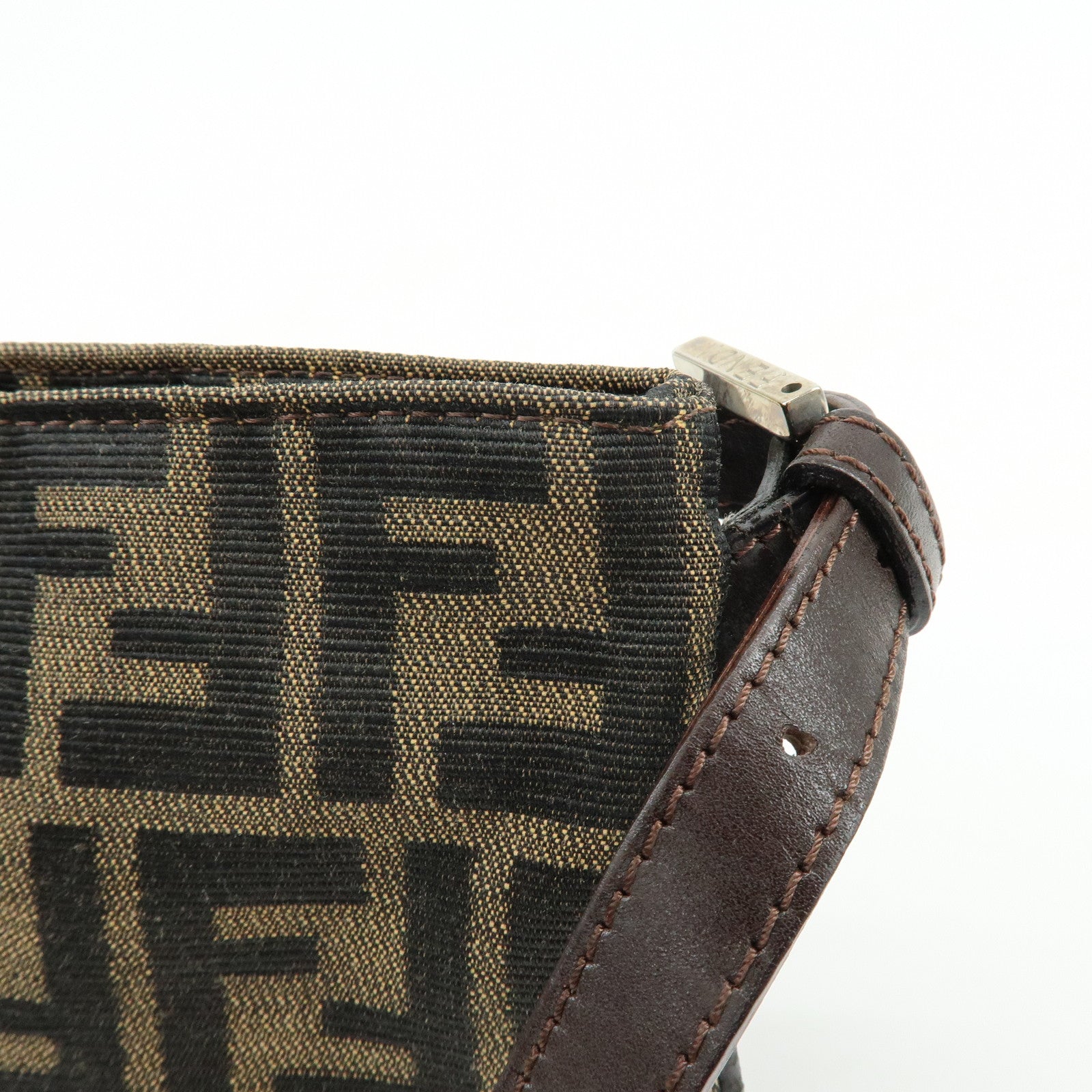 FENDI Zucca Canvas Leather Shoulder Bag Hand Bag Brown Black