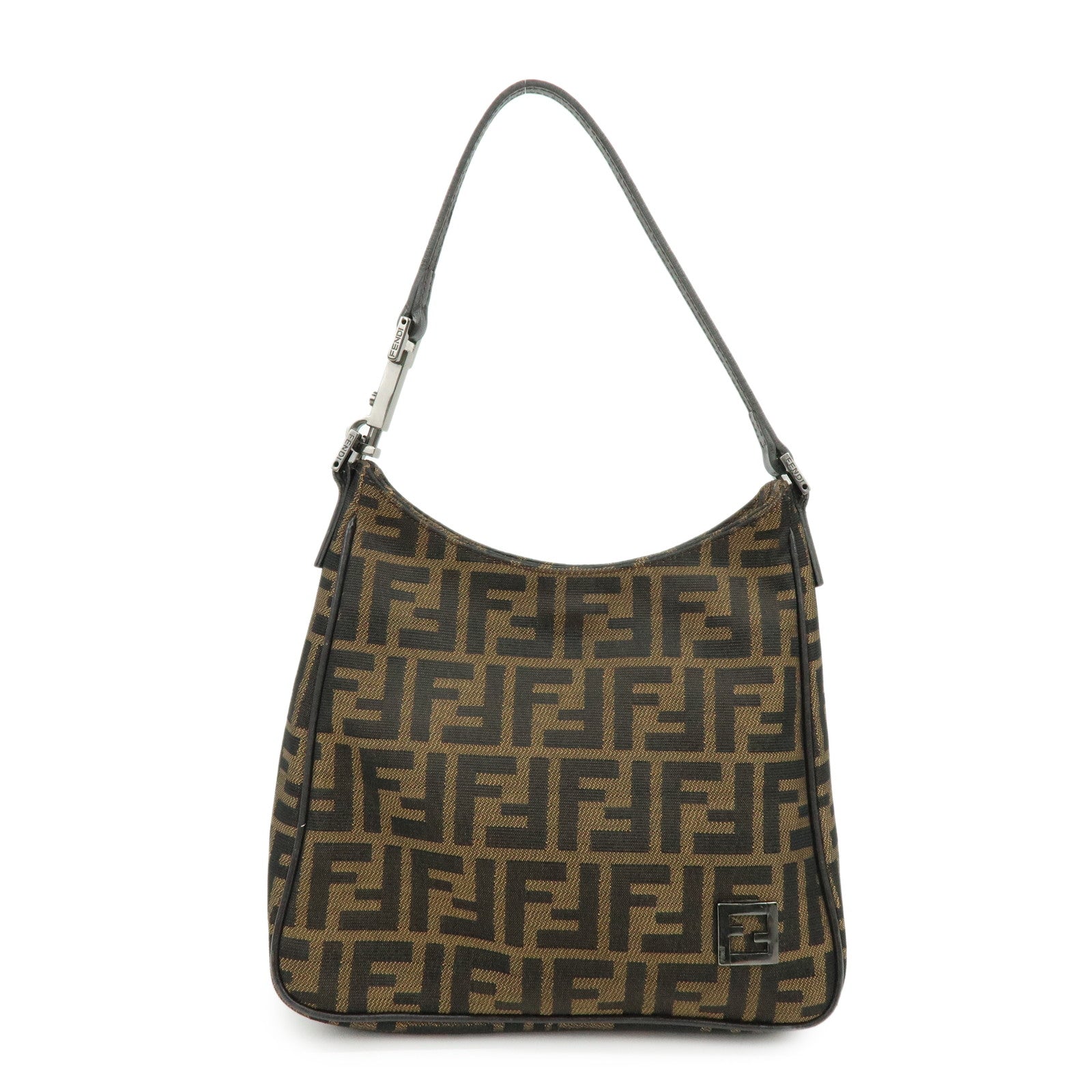 FENDI Zucca Canvas Leather Hand Bag Shoulder Bag Brown Black