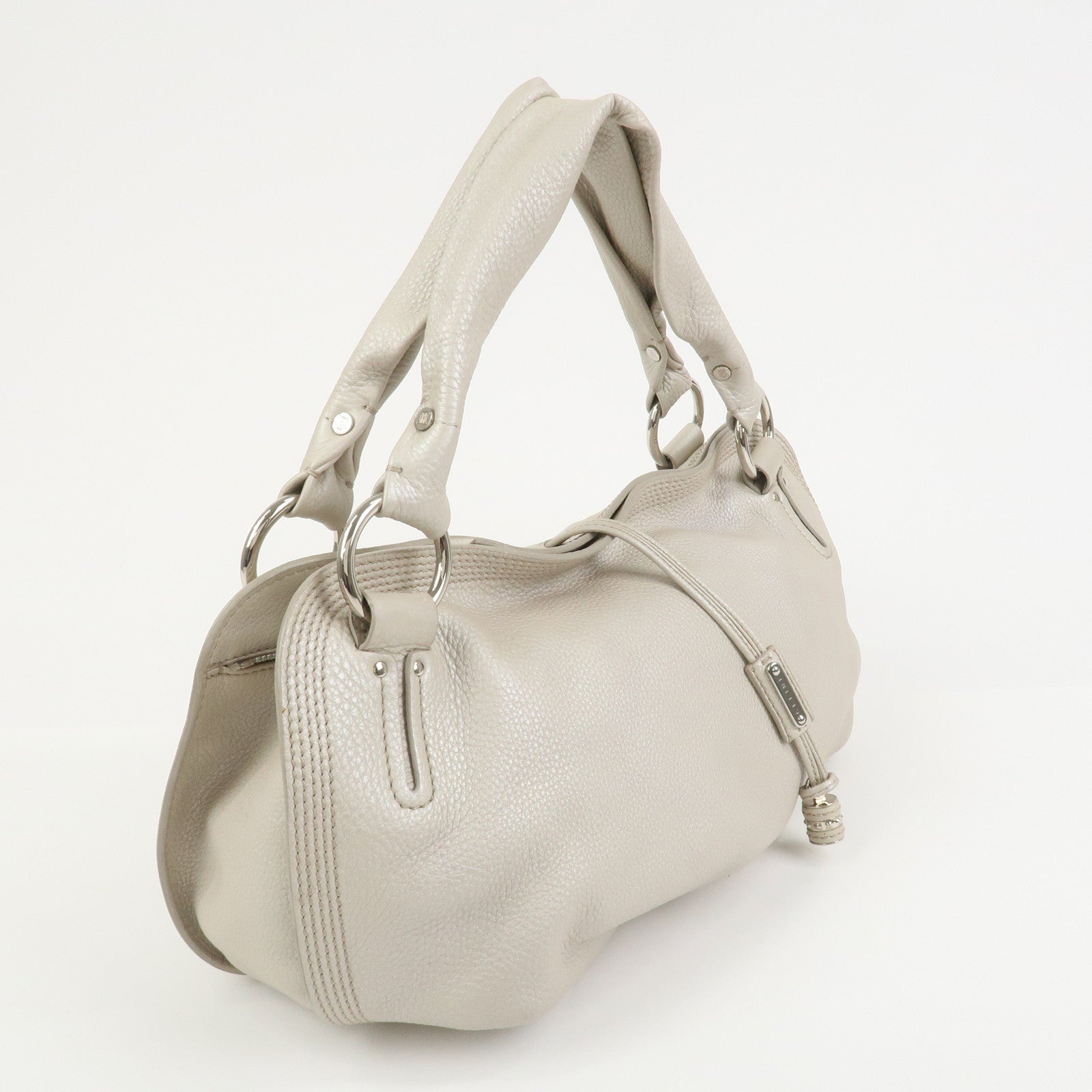 CELINE Bittersweet Leather Shoulder Bag Hand Bag Pearl White