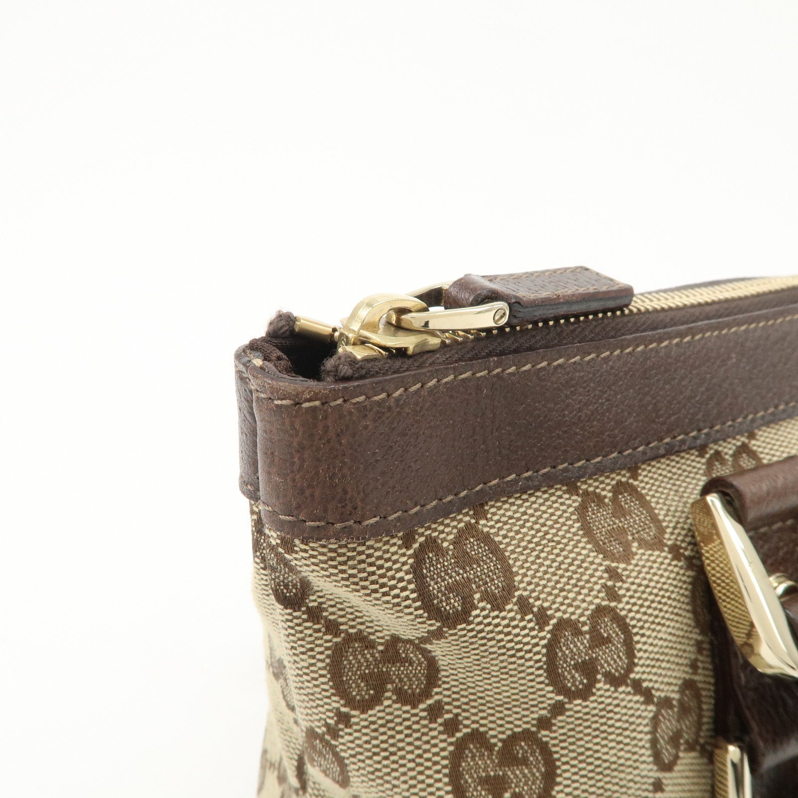 GUCCI Abbey GG Canvas Leather Tote Bag Beige Dark Brown 141471 Used