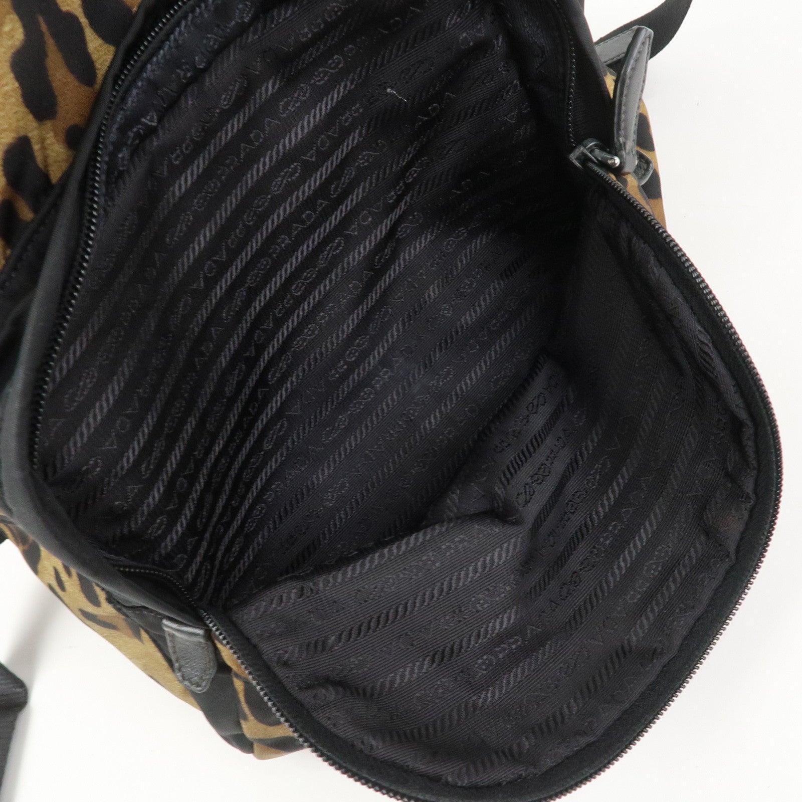 PRADA Nylon Leather Backpack Rucksack Leopard Black 1BZ001