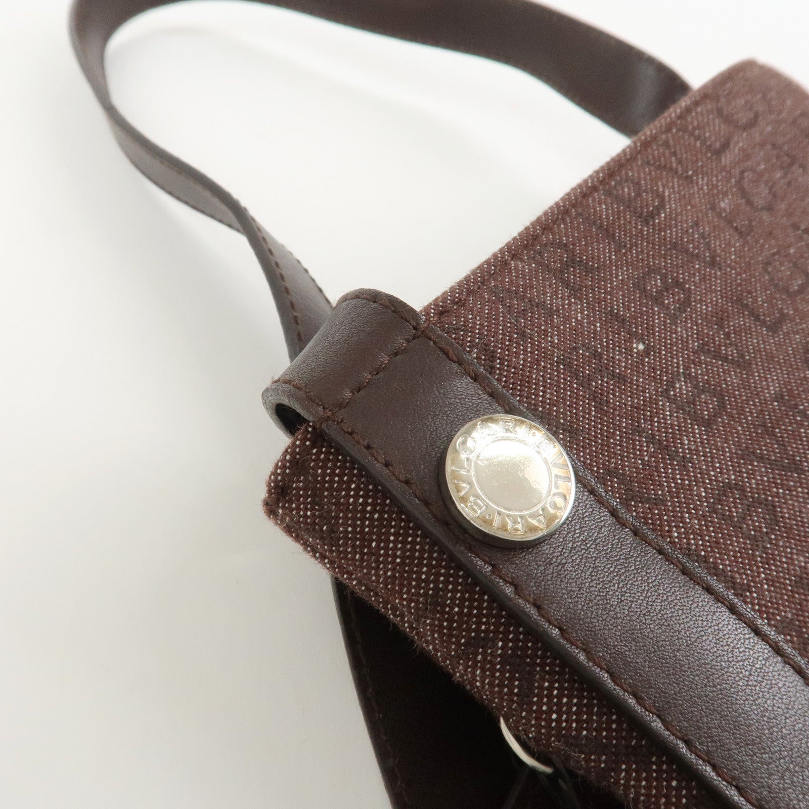 BVLGARI Logo Mania Canvas Leather Shoulder Bag Crossbody Bag Brown