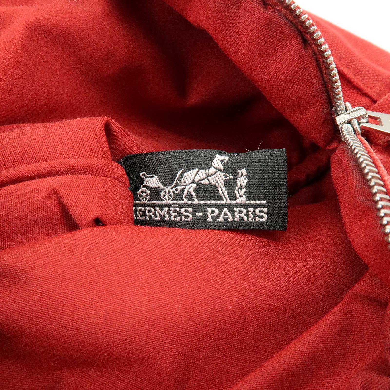 HERMES Bolide Mini Cotton Leather Pouch Cosmetic Case Red Beige