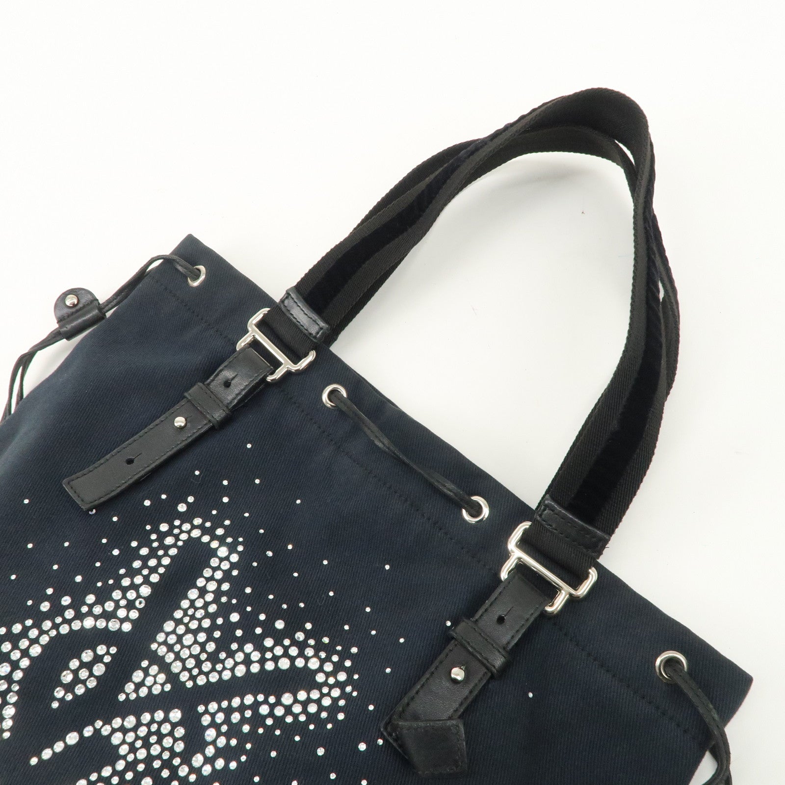 Saint Laurent Leather Canvas Velour Bijou Tote Bag Black Used