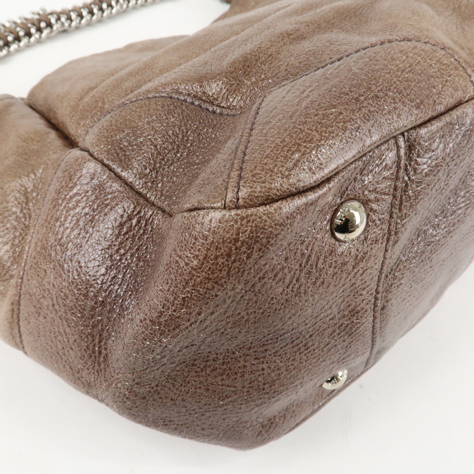 PRADA Logo Leather Shoulder Bag Hand Bag Brown Used