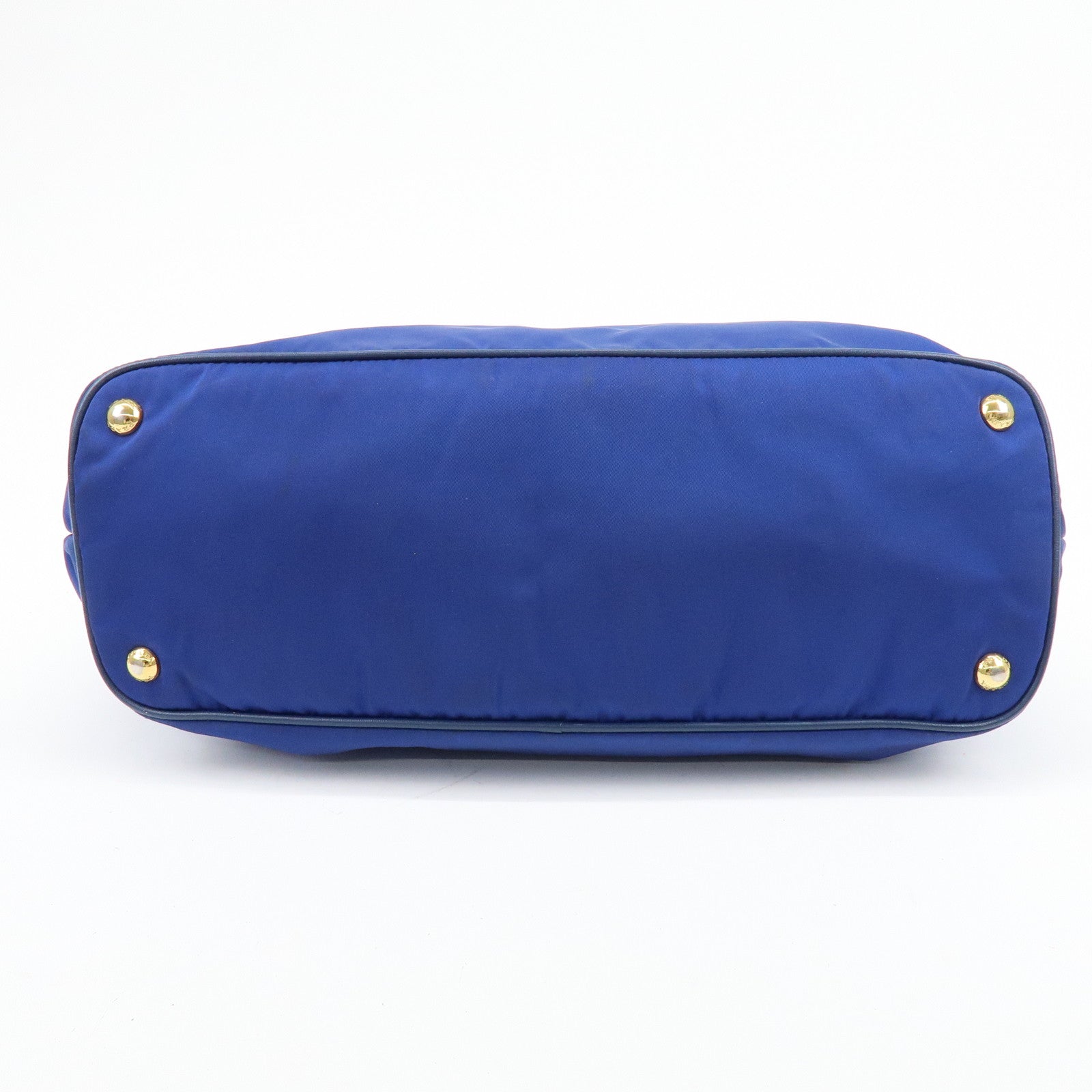 PRADA Logo Nylon Leather Tote Bag Shoulder Bag Blue BR4997