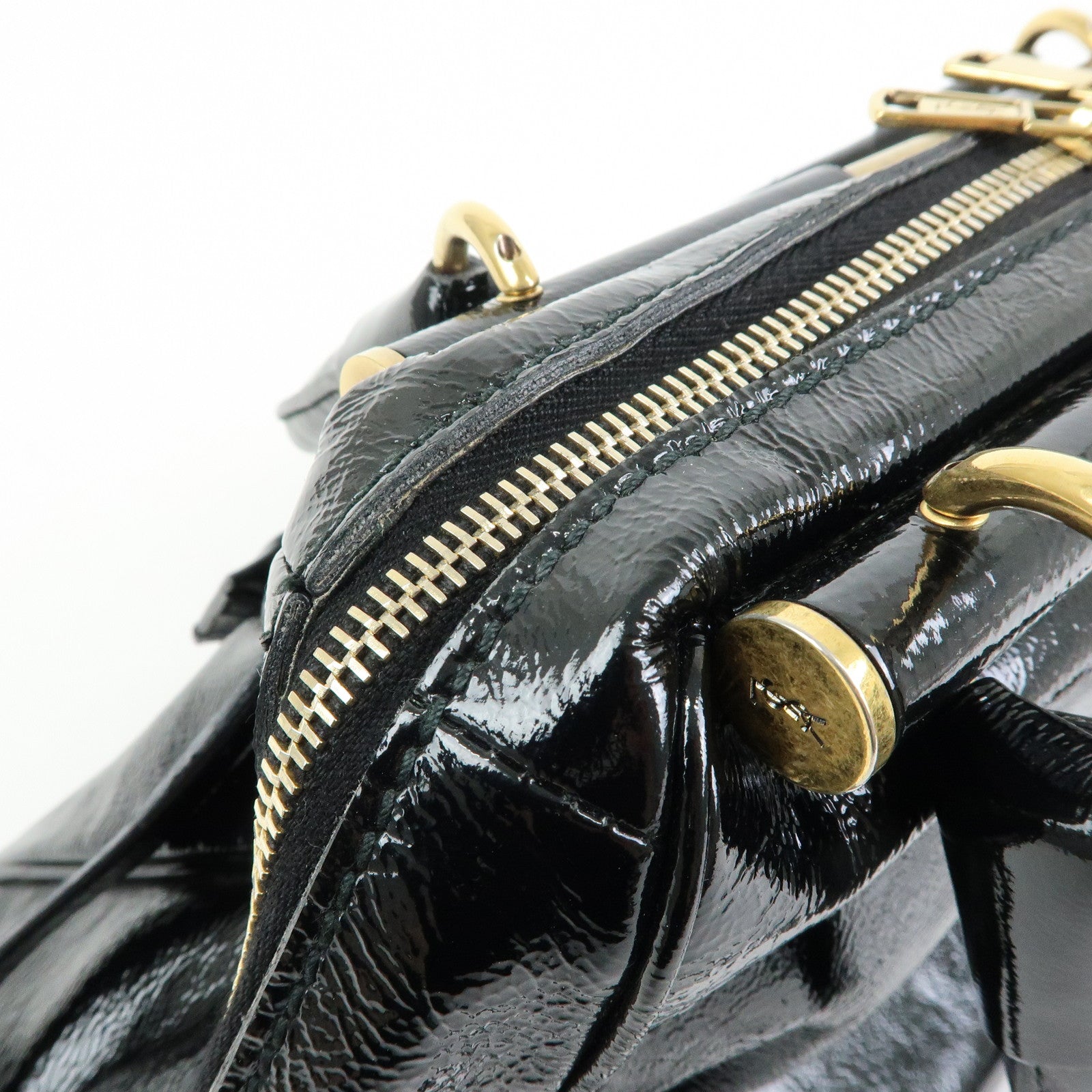 SAINT LAURENT PARIS Y Line Patent Leather 2Way Bag Black 197153