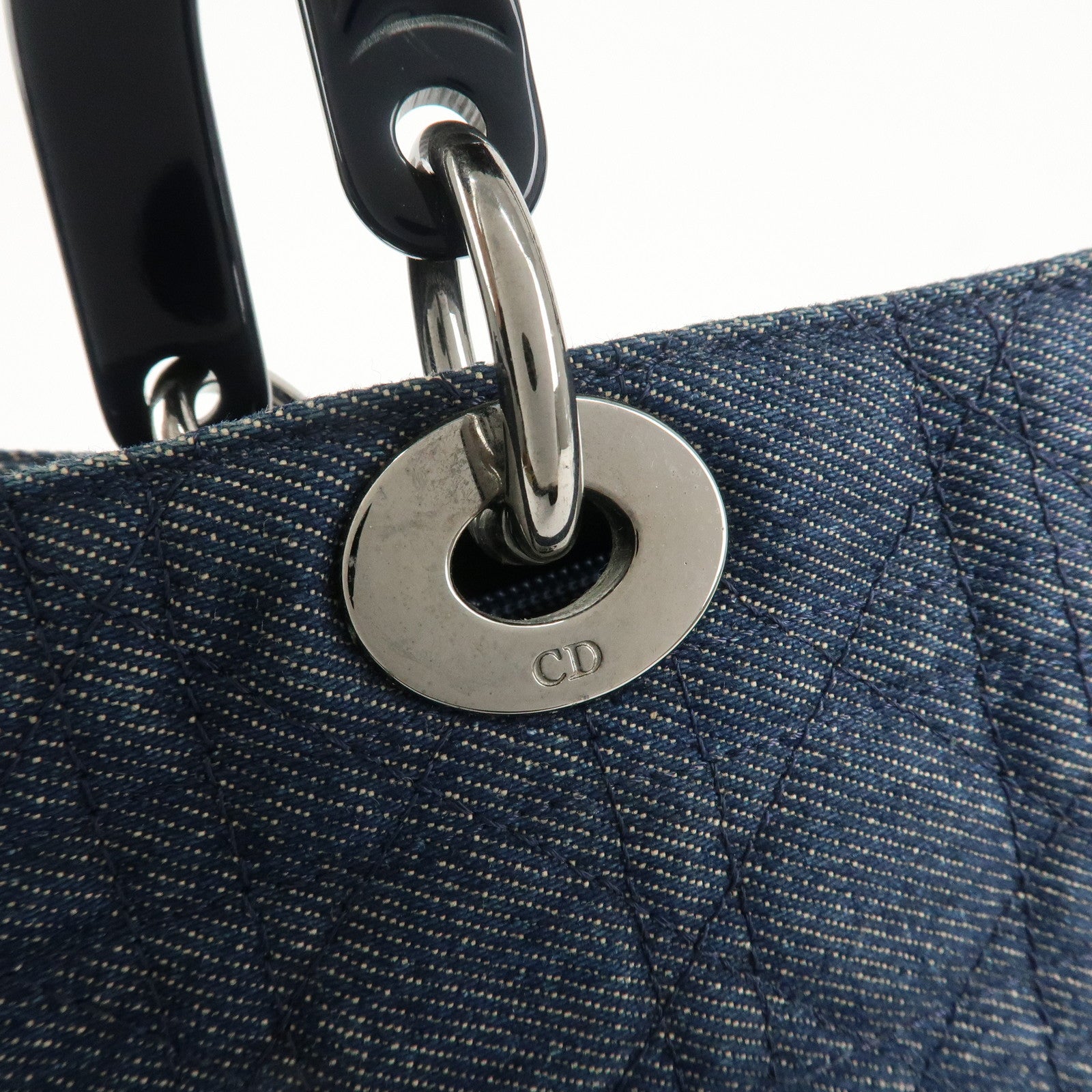 Christian Dior Cannage 2way Denim Tote Bag Navy Used