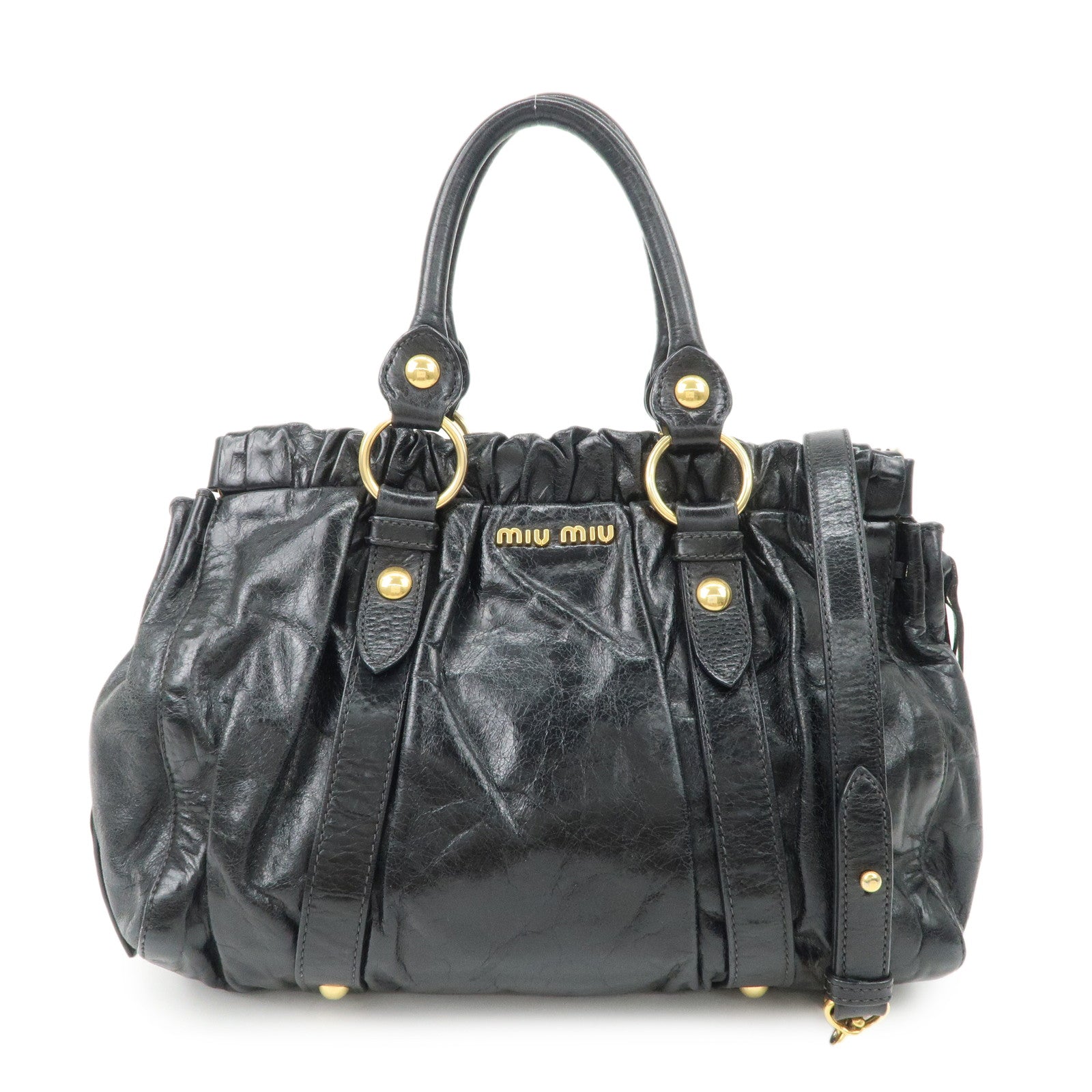 MIU MIU Patent Leather 2Way Tote Bag Shoulder Bag Black RT0383