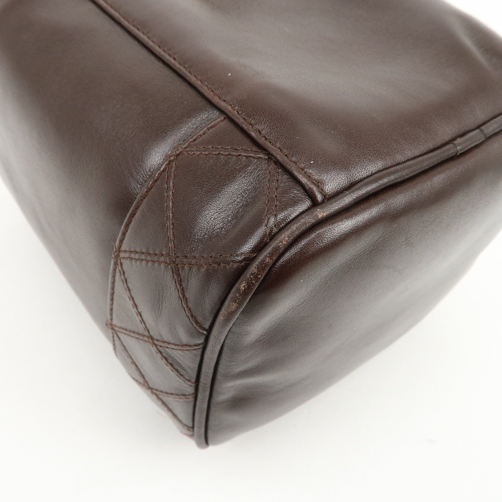 CHANEL Bicolore Lamb Skin Vanity Bag Hand Bag Brown A01619