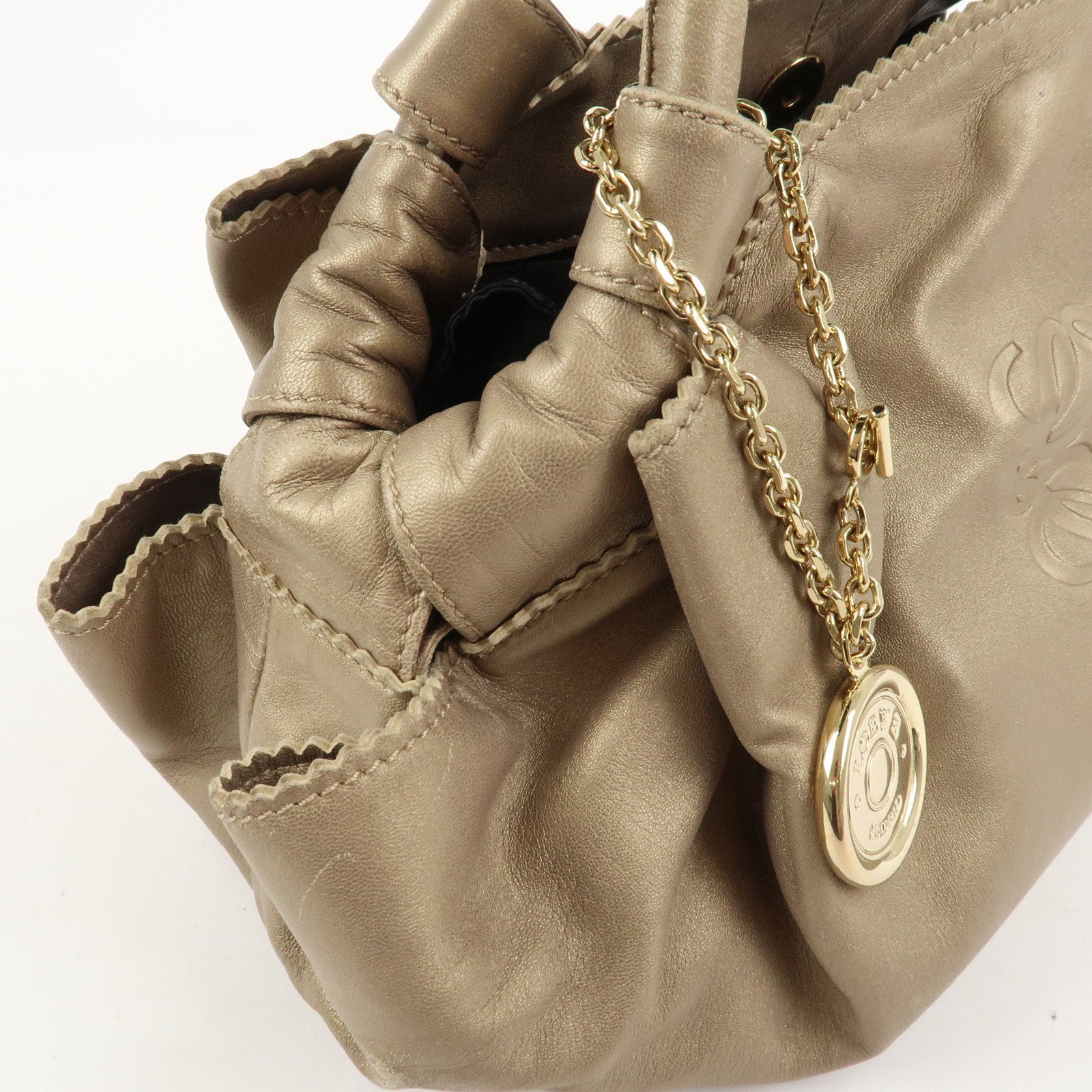 LOEWE Anagram Nappa Aire Leather Charm Hand Bag Tote Bag Gold