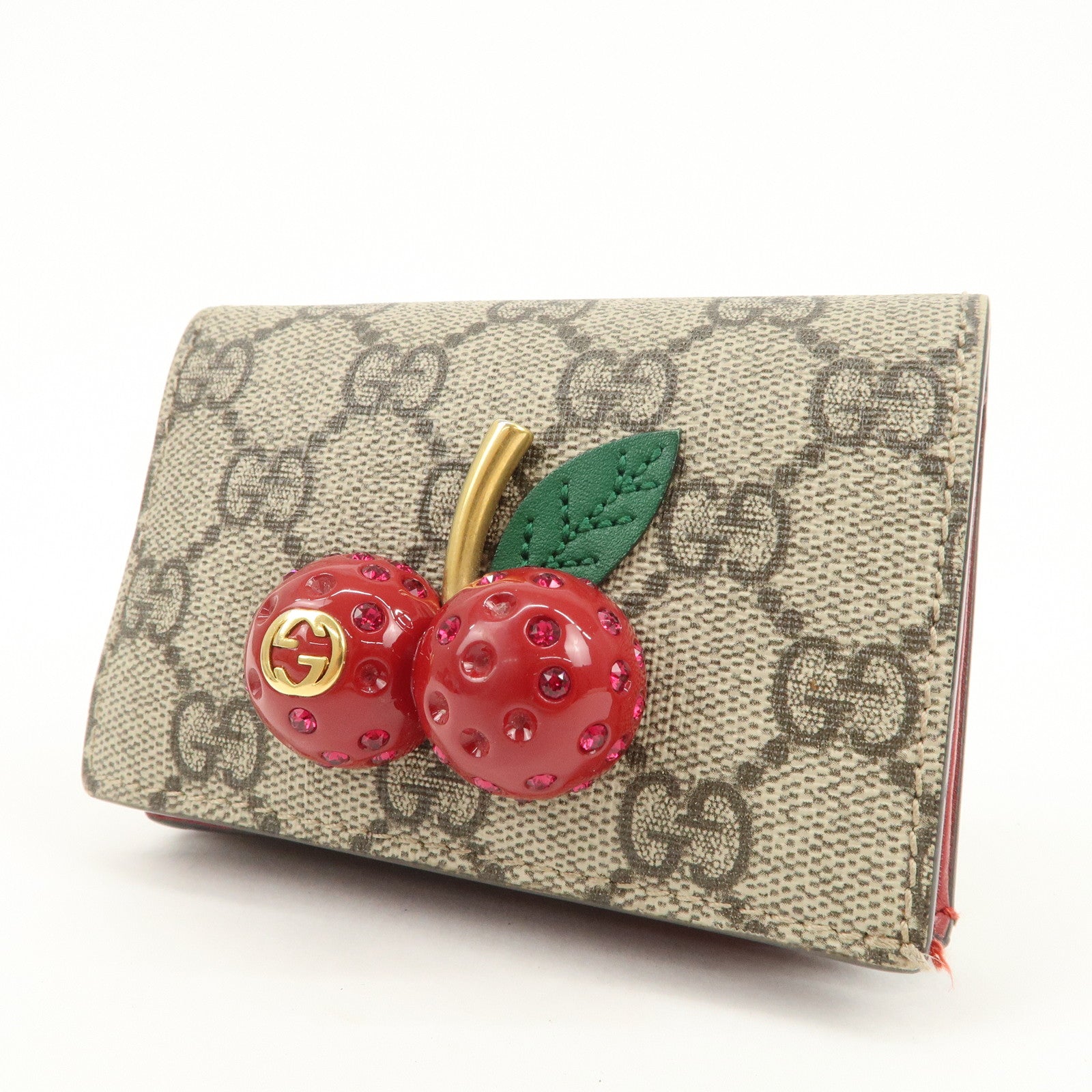 GUCCI Interlocking G Cherry GG Supreme Compact Wallet Beige 476050