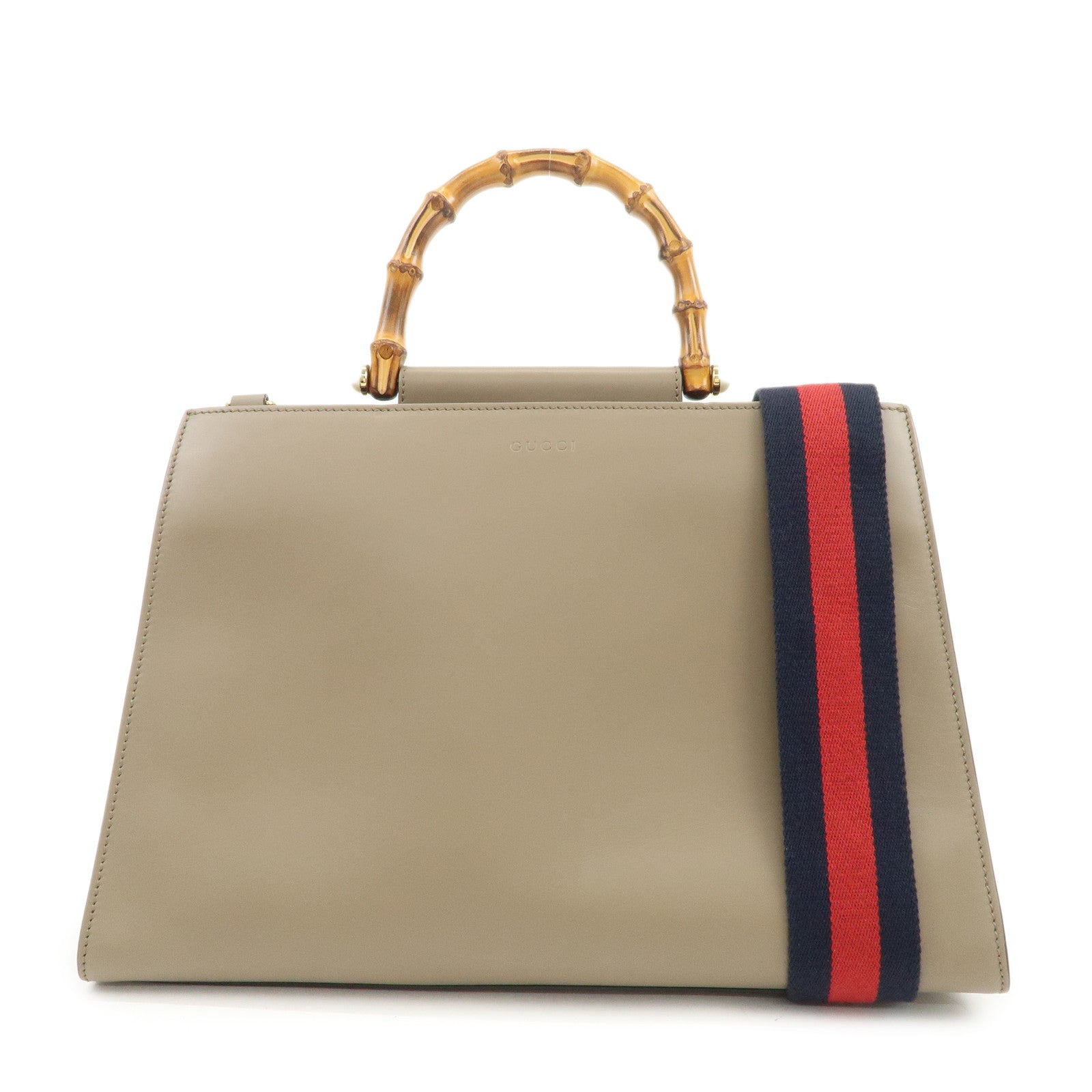 GUCCI Bamboo Nymphaea Leather 2Way Hand Shoulder Bag Gray 453764