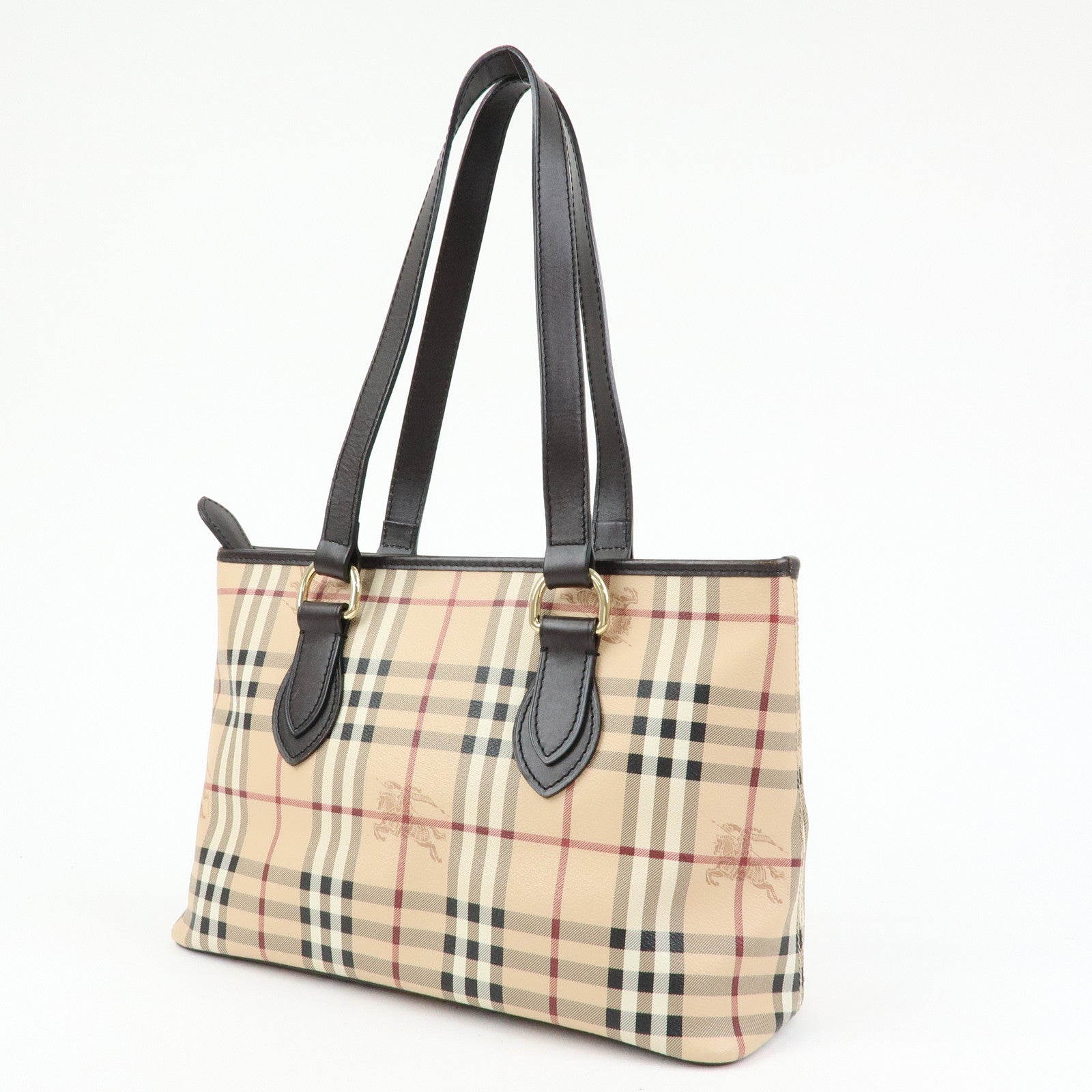 BURBERRY PVC Leather Nova Plaid Tote Bag Shoulder Bag Beige Brown