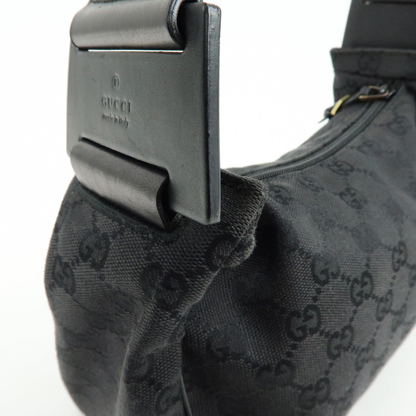 GUCCI GG Canvas Leather Shoulder Bag Hand Bag Black 92699
