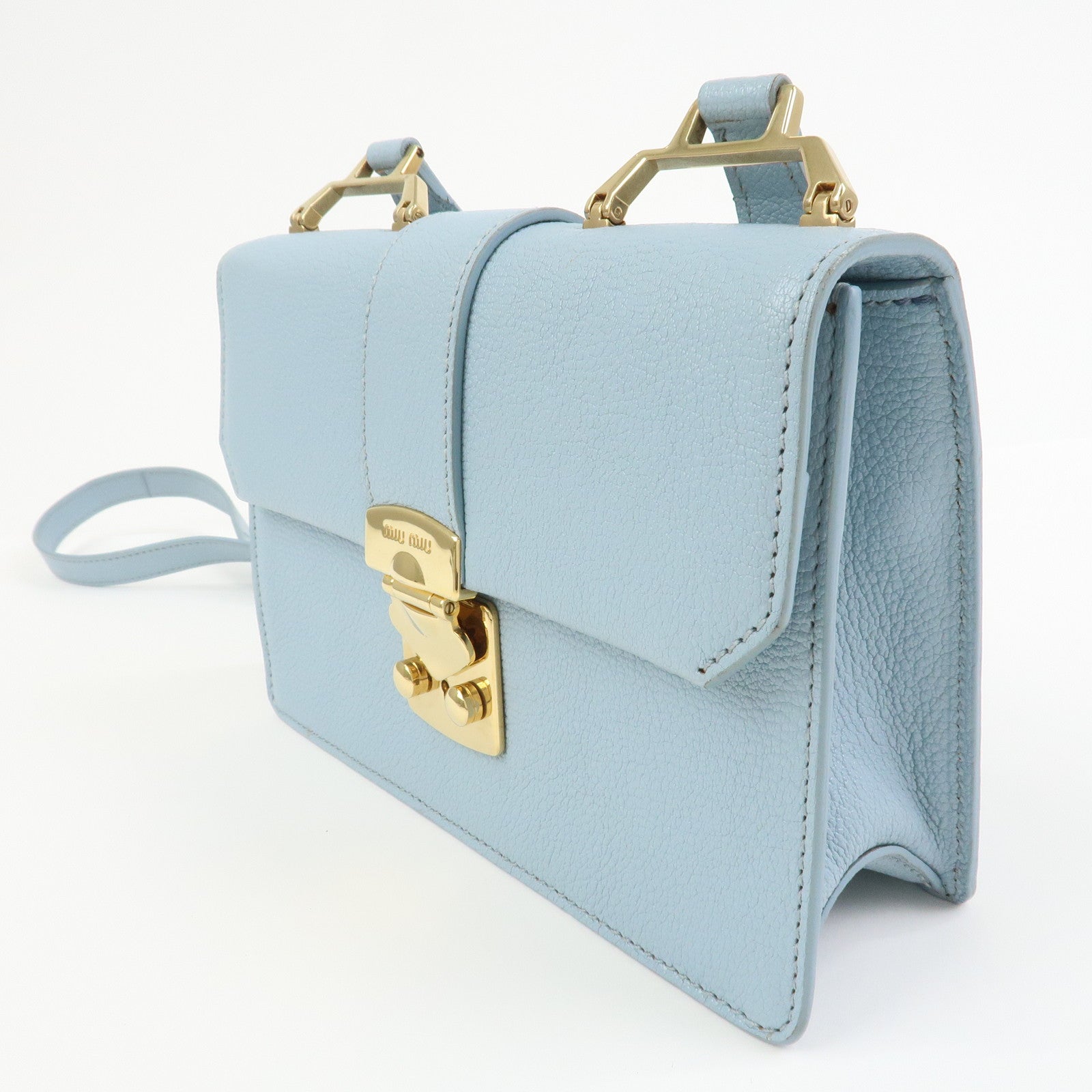 MIU MIU Leather Shoulder Bag Crossbody Bag Light Blue