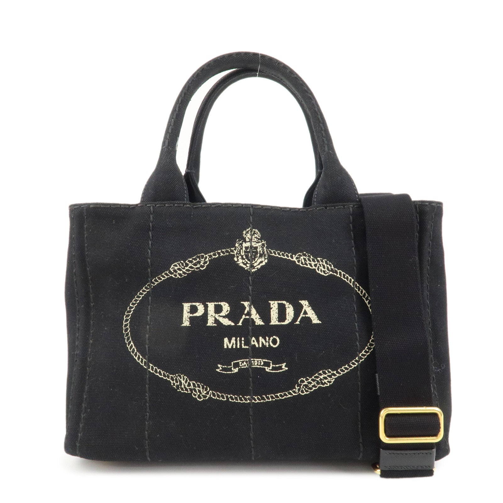 PRADA Canapa Mini Canvas 2Way Bag Hand Bag Shoulder Bag Black 1BG439 Used