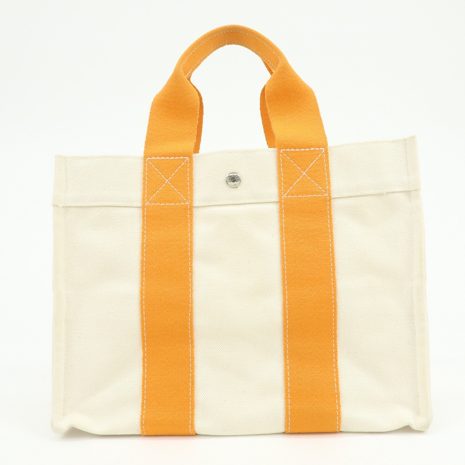 HERMES Bora Bora PM Canvas Tote Bag Hand Bag Natural Orange