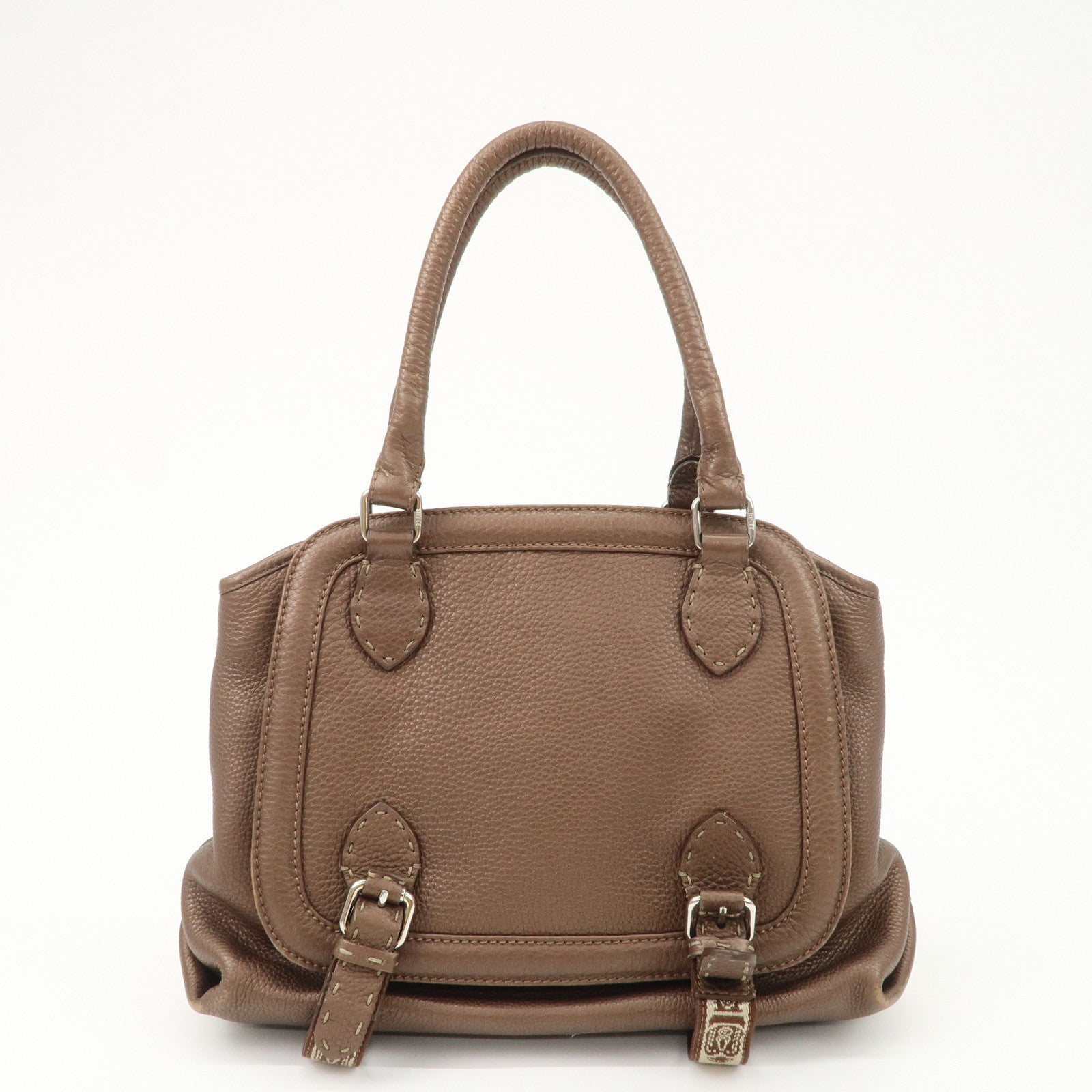 FENDI Seleria Leather Hand Bag Brown 8BN170