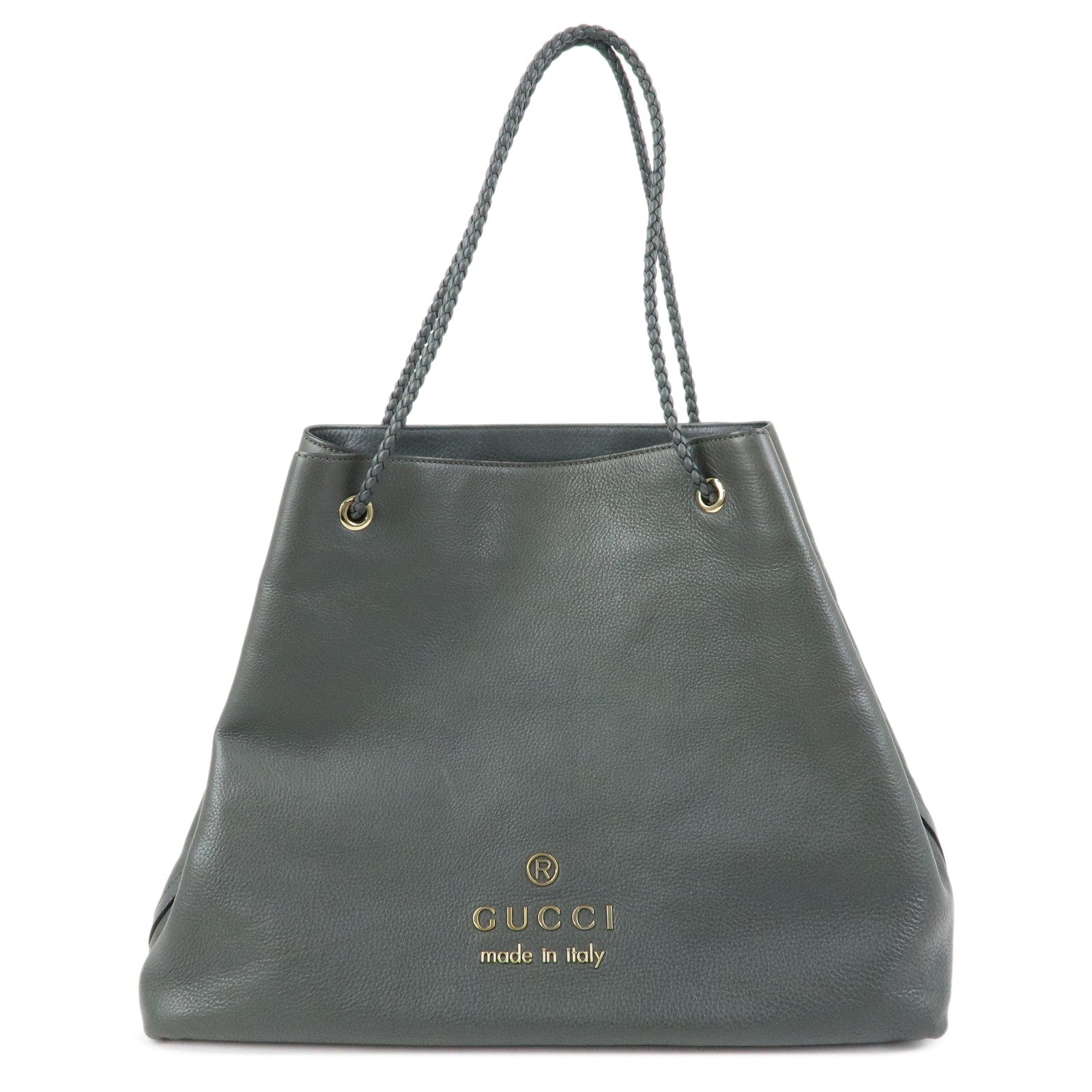 GUCCI Logo Leather Tote Bag Shoulder Bag Gray 380118