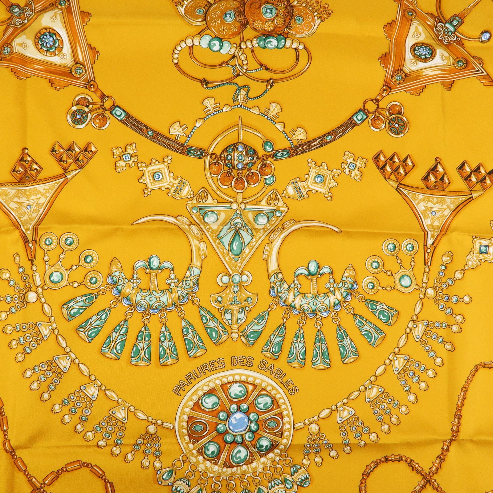 HERMES Carre 90 Silk 100% PARURES DES SABLES Scarf Orange