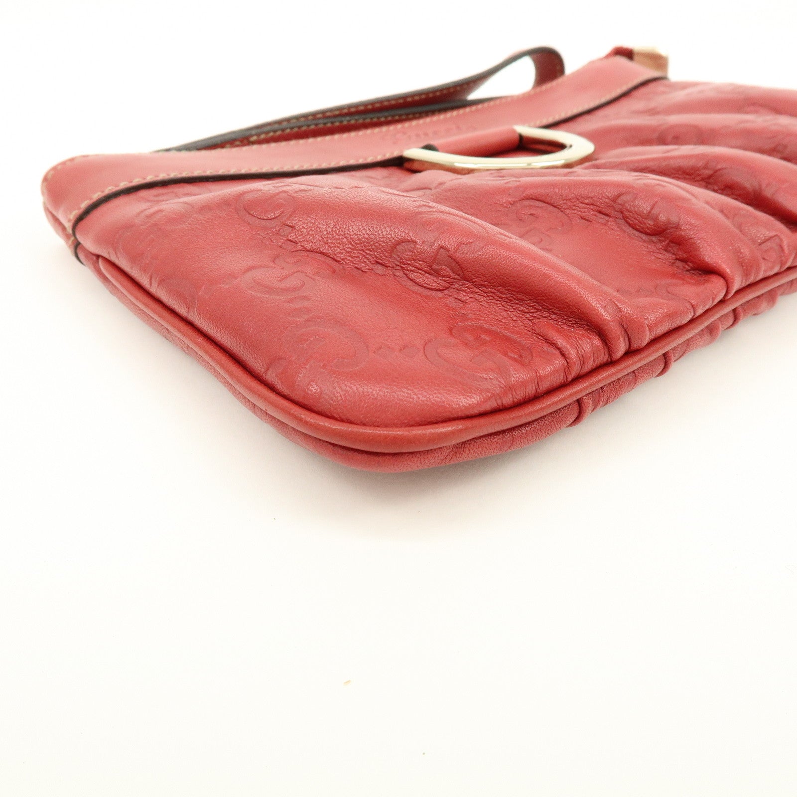 GUCCI Guccissima Leather Cosmetic Case Pouch Wrist Bag Red 203650