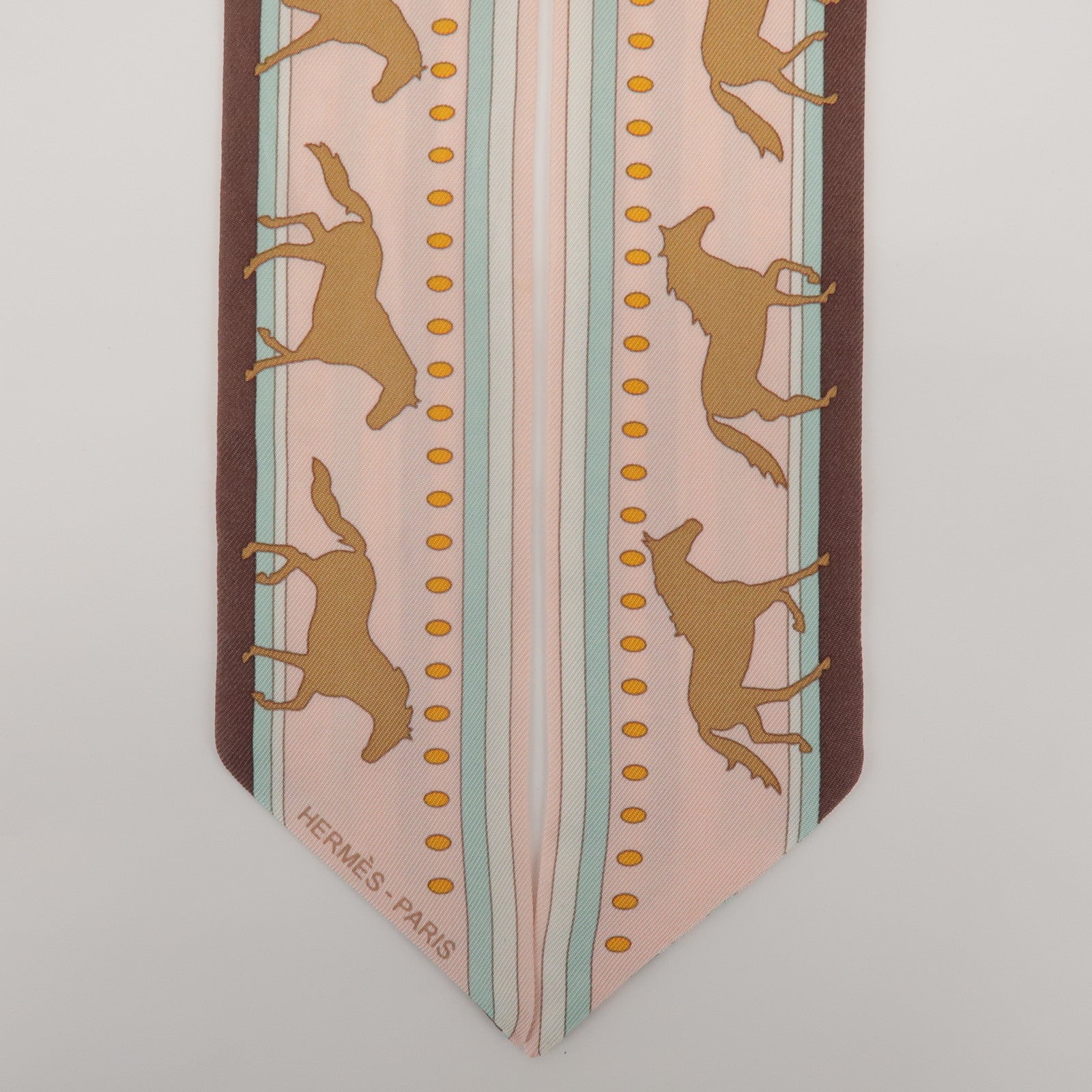 HERMES Twilly 100% Silk Scarf Sequence Pink Brown