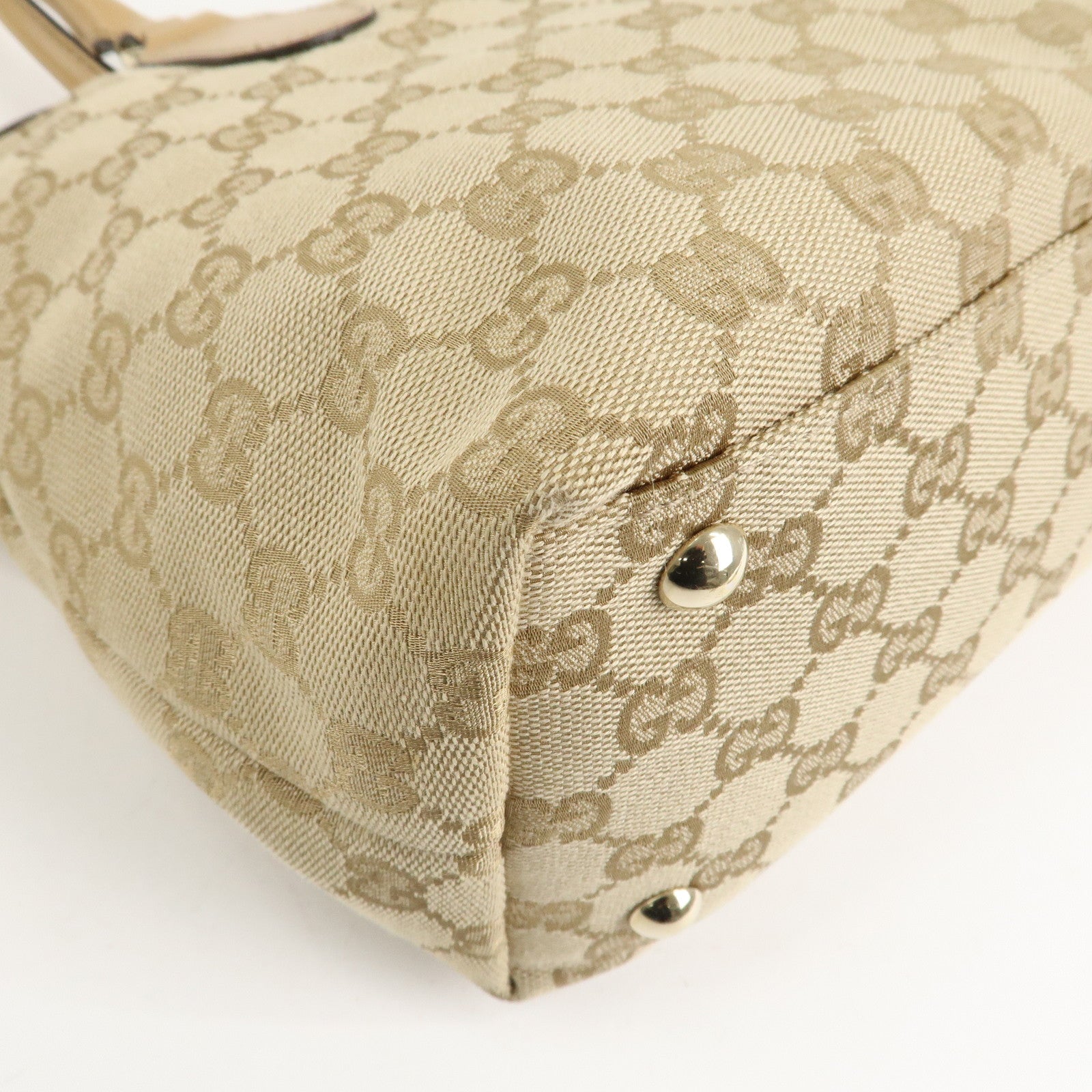 GUCCI Horsebit Sherry GG Canvas Leather Tote Bag Beige 232936 Used