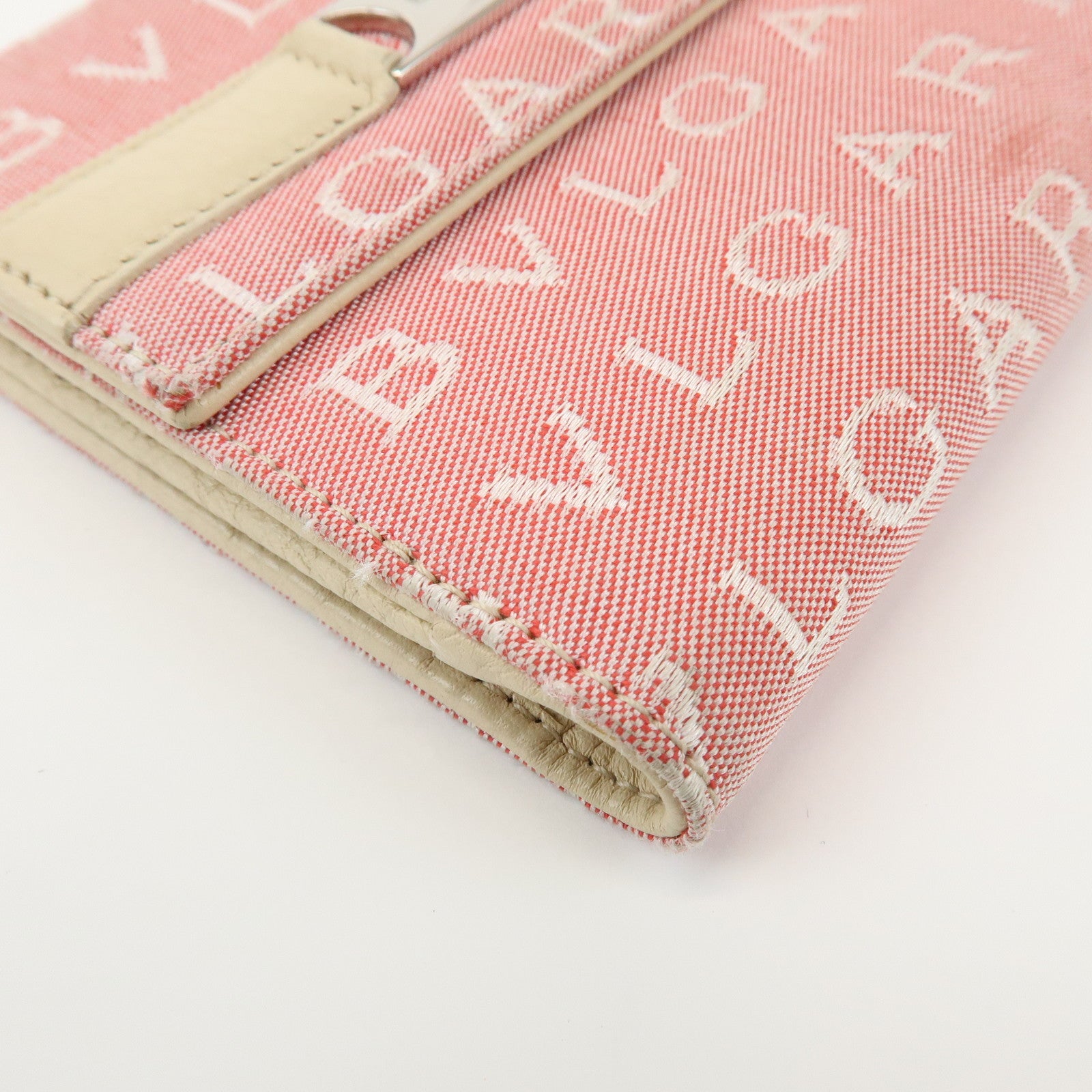 BVLGARI Logo Mania Canvas Leather Compact Wallet Pink Ivory