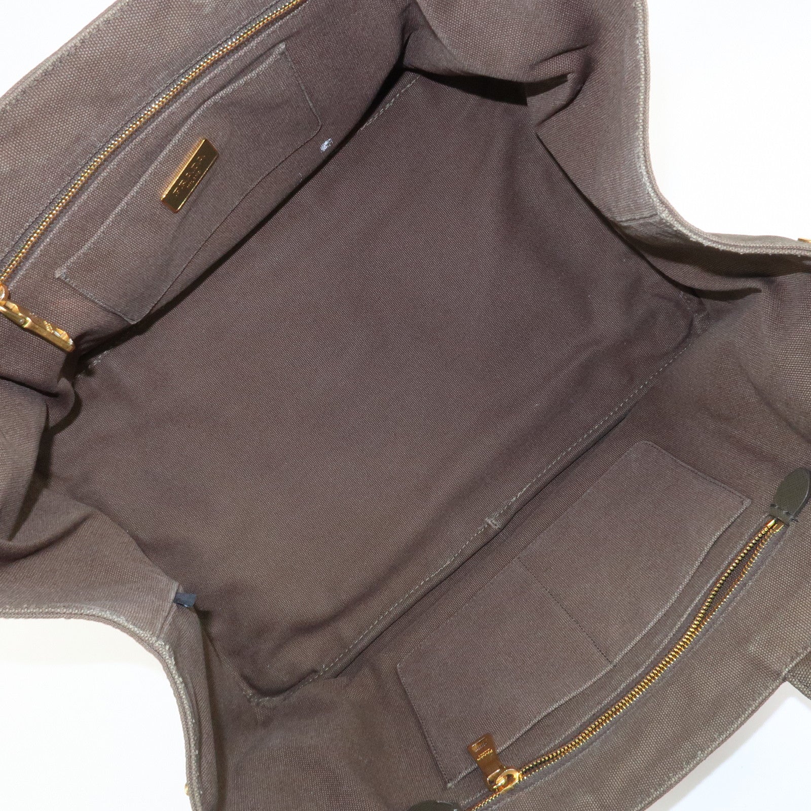PRADA Triangle Logo Canapa Large Tote Hand Bag Bijou Khaki BN1872