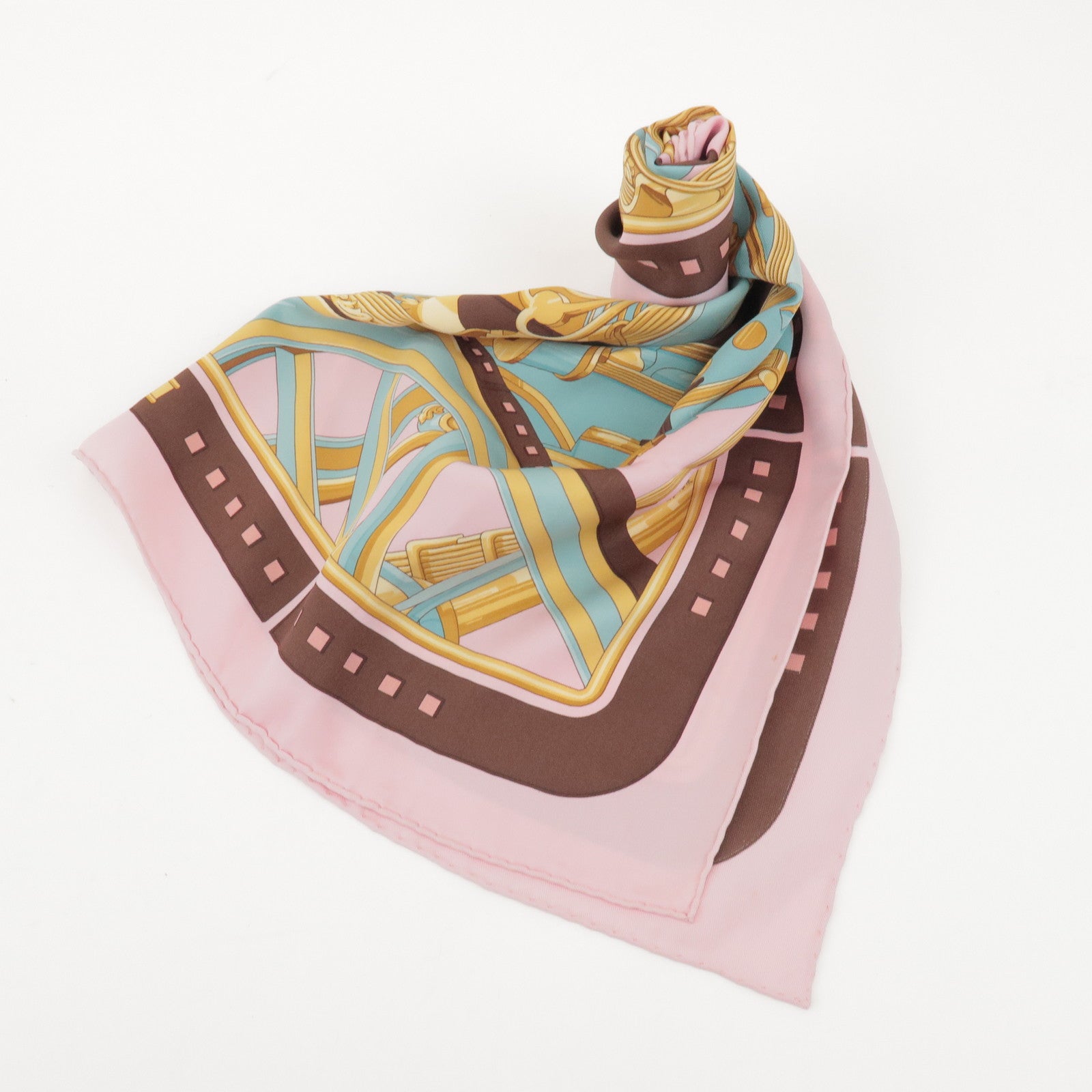 HERMES Carre 70 Silk 100% Scarf RYTHMES Pink Brown