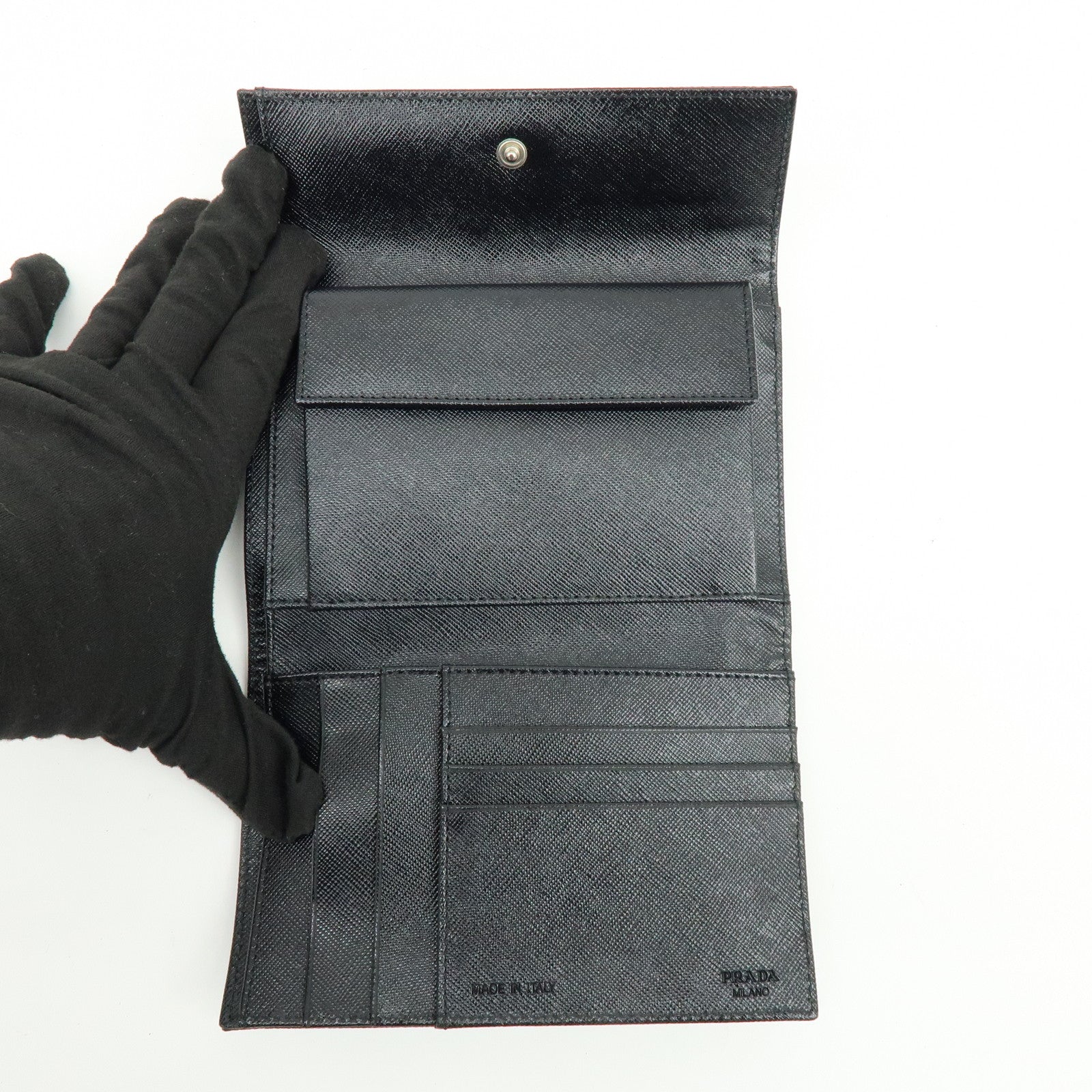 PRADA Triangle Logo Nylon Saffiano Leather Tri-fold Wallet M510