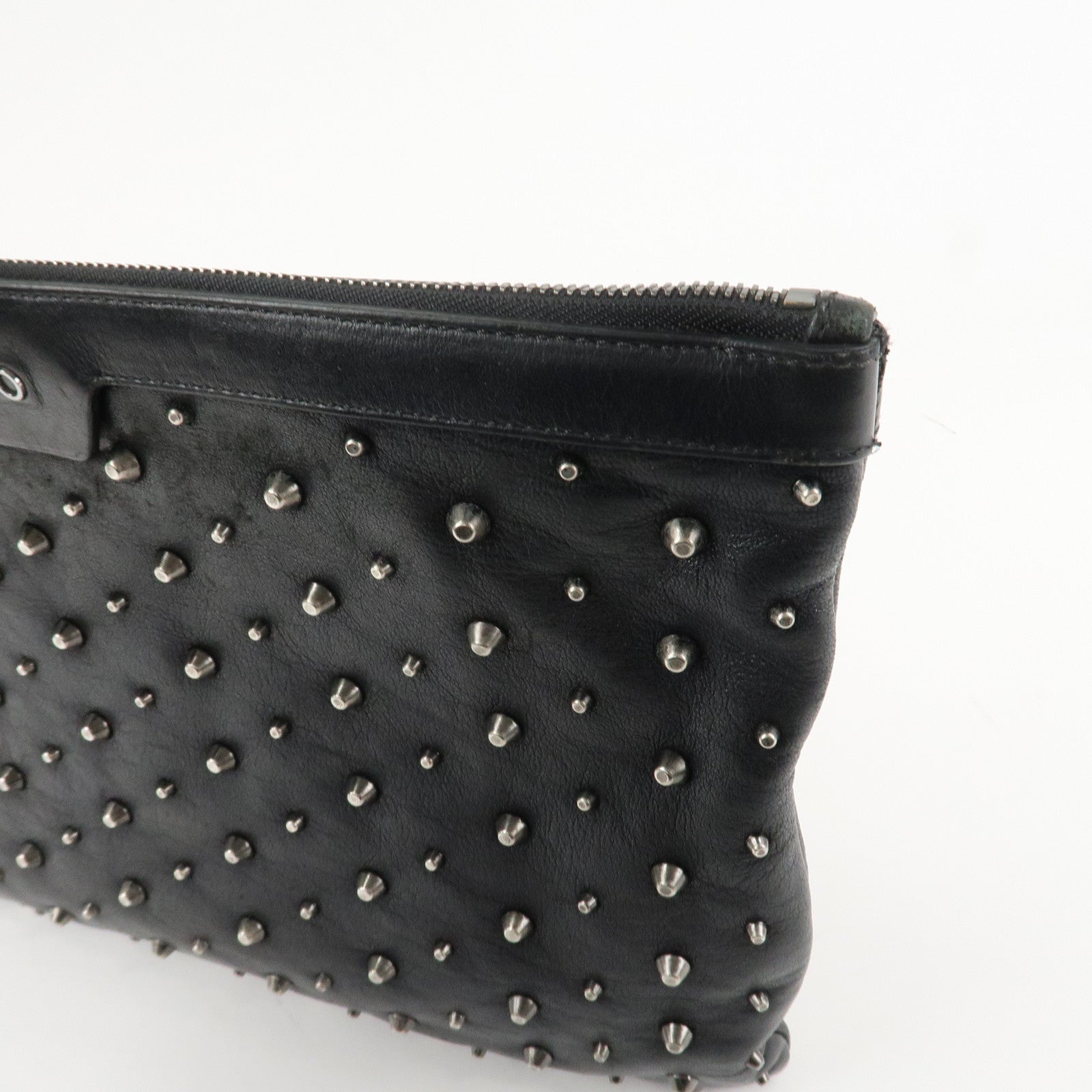 JIMMY CHOO Leather Studs Clutch Bag Black Silver HDW Used