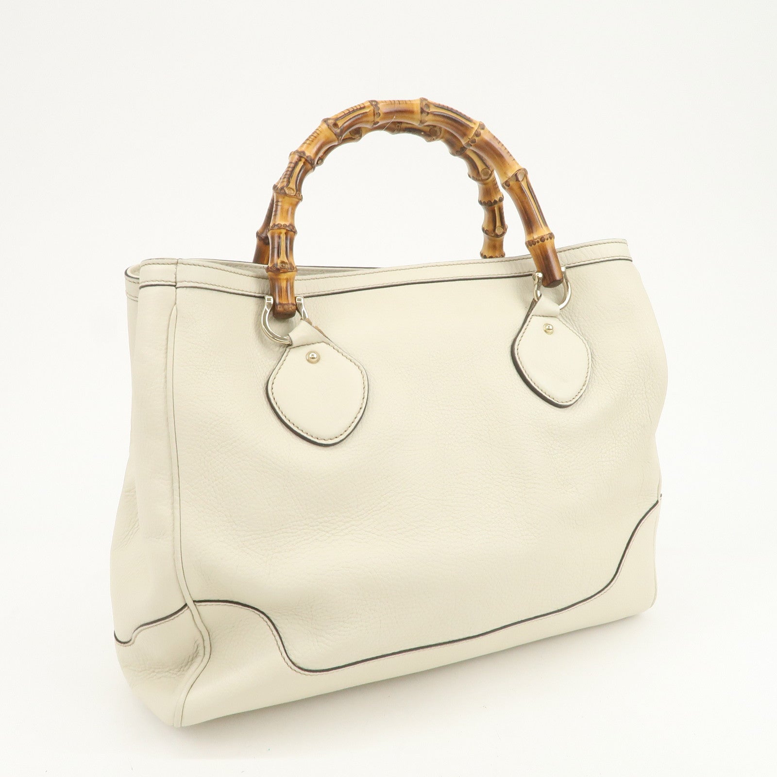 GUCCI Bamboo Leather 2Way Bag Hand Bag Shoulder Bag Ivory 282317